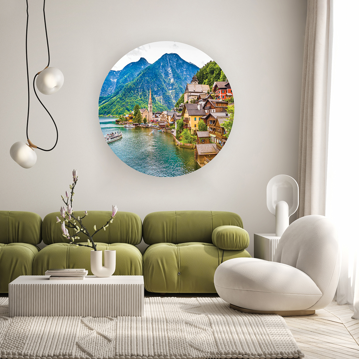 Dağ Manzaralı Yuvarlak Duvar Kağıdı - Modern Tasarım - Görsel 6