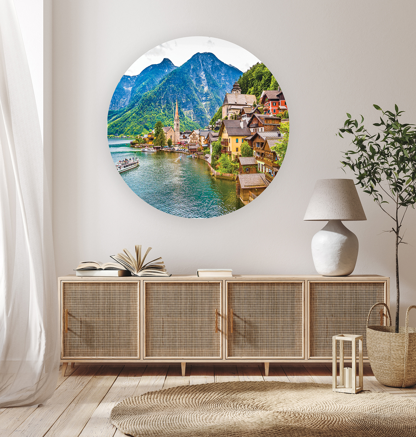 Dağ Manzaralı Yuvarlak Duvar Kağıdı - Modern Tasarım - Görsel 7