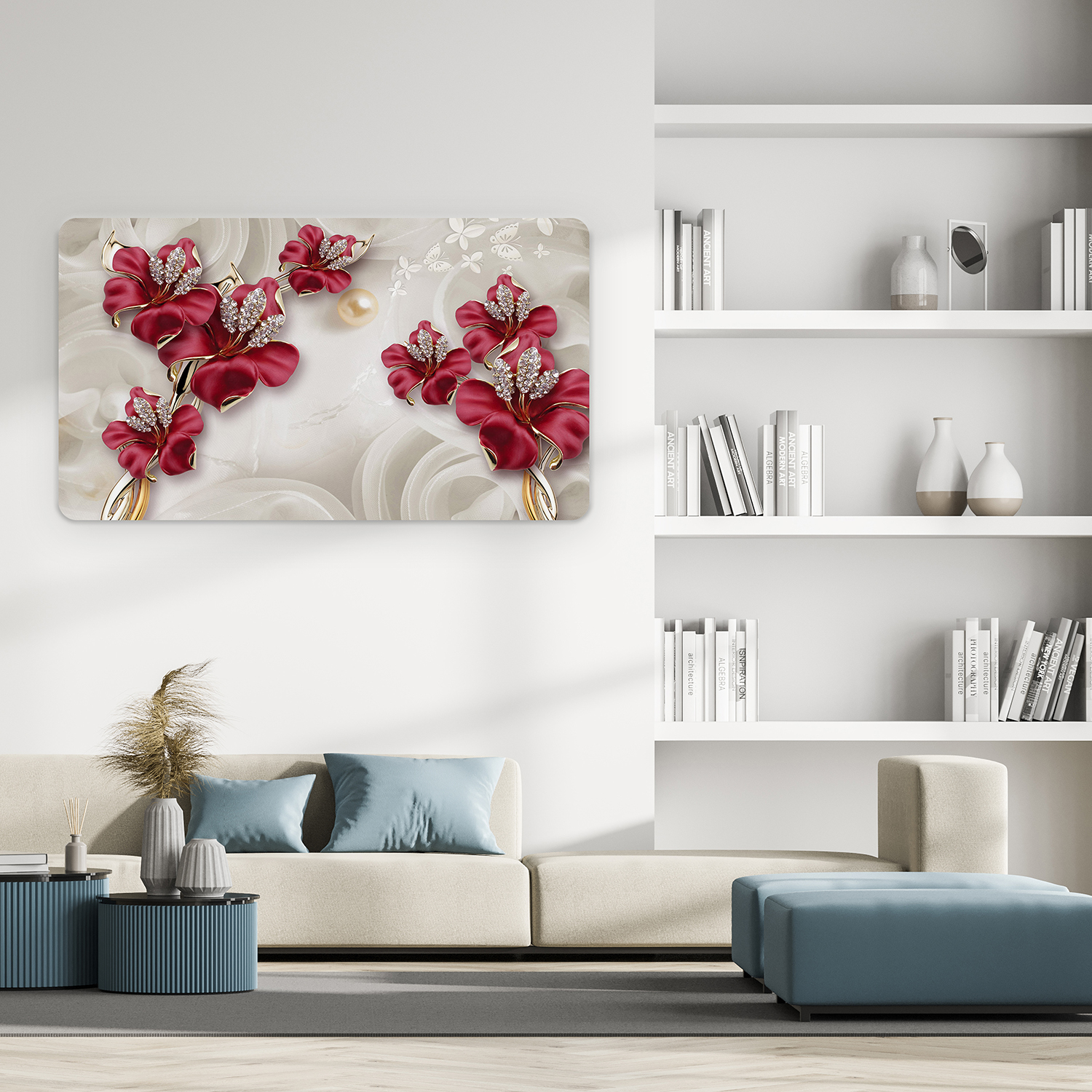 Kırmızı Çiçekli Soyut Duvar Kağıdı - Modern Tasarım - Görsel 3