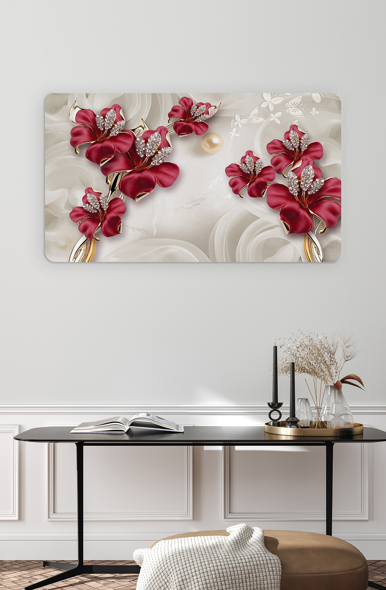 Kırmızı Çiçekli Soyut Duvar Kağıdı - Modern Tasarım - Görsel 4