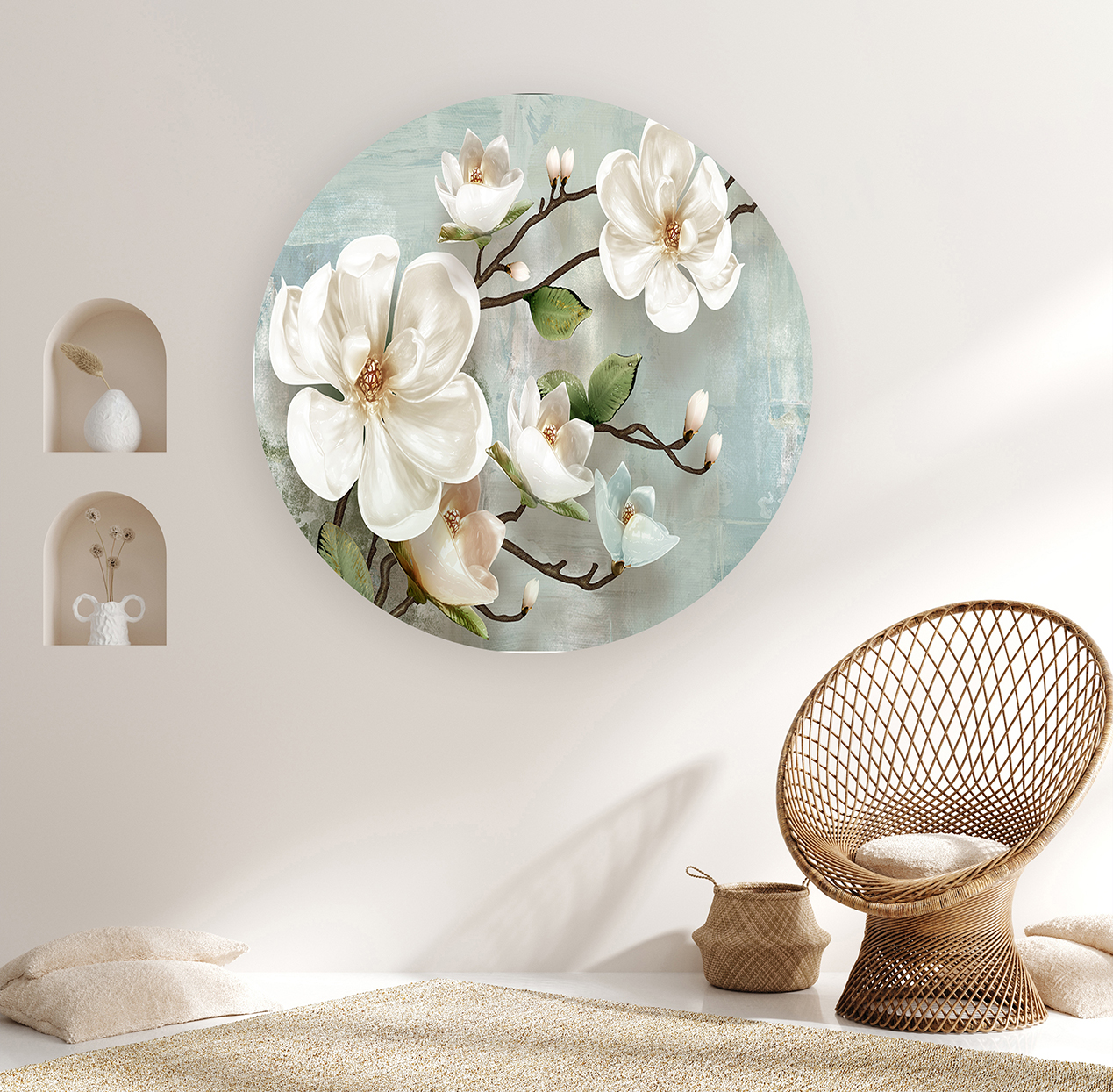 Yuvarlak Çiçek Desenli Duvar Kağıdı - Modern Tasarım