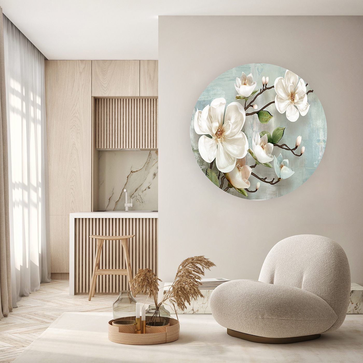 Yuvarlak Çiçek Desenli Duvar Kağıdı - Modern Tasarım - Görsel 5
