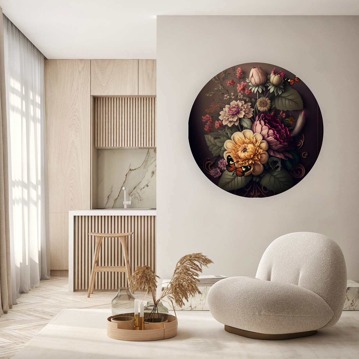 Yuvarlak Çiçek Desenli Duvar Kağıdı - Modern Tasarım - Görsel 5