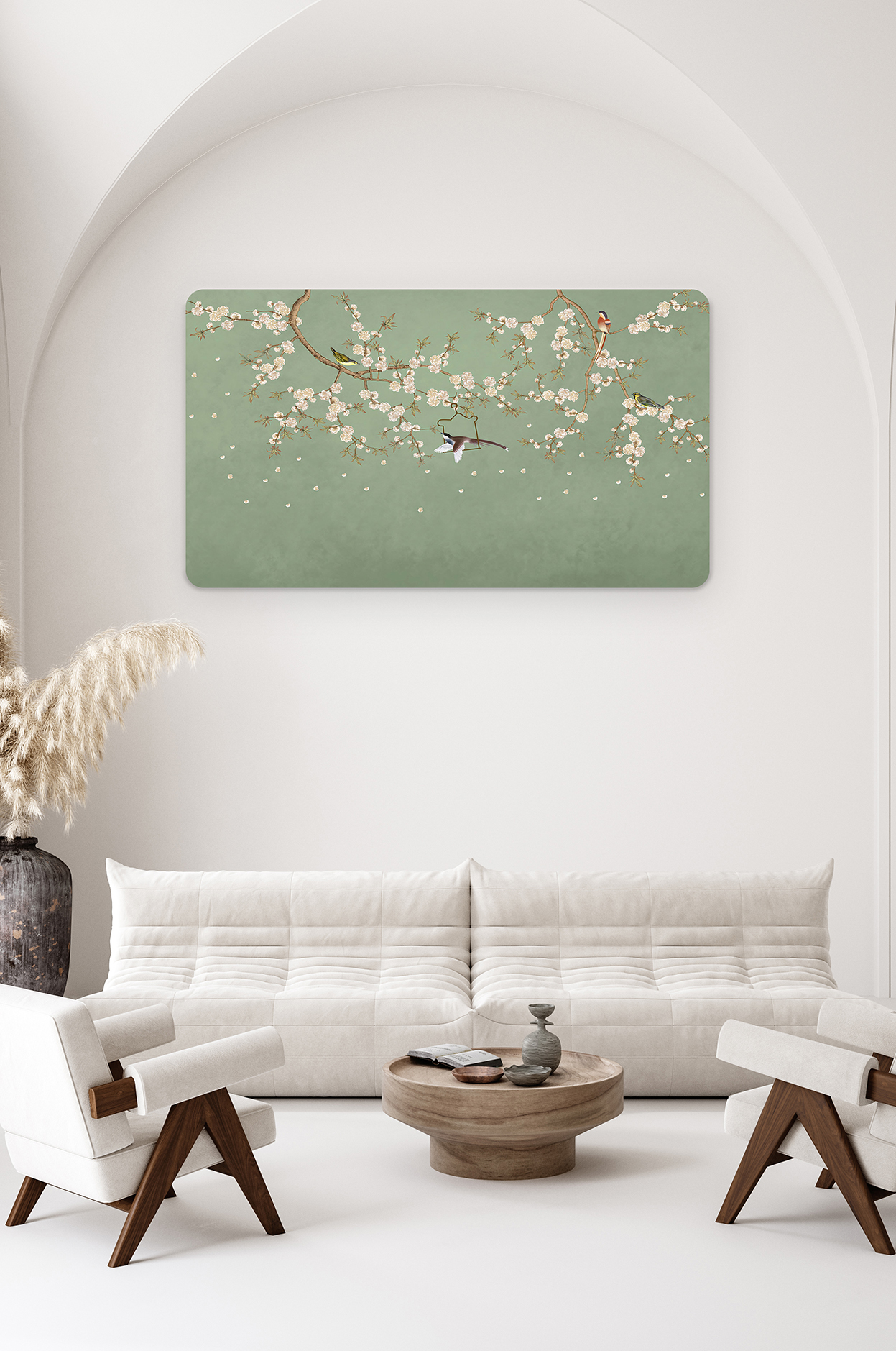 Çiçekli Kuşlar Duvar Kağıdı – Doğal Yeşil Tasarım - Görsel 2