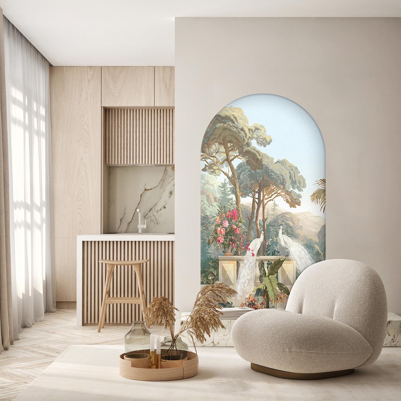 Tavuskuşu ve Doğal Manzara Duvar Kağıdı - Şık Ev Dekorasyonu - Görsel 4