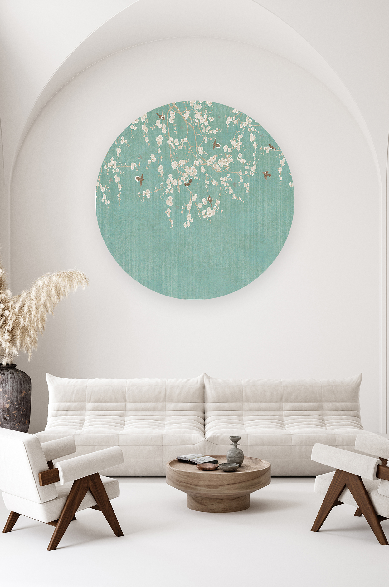 Beyaz Çiçekli Kuşlu Duvar Kağıdı – Doğal ve Zarif Tasarım - Görsel 2