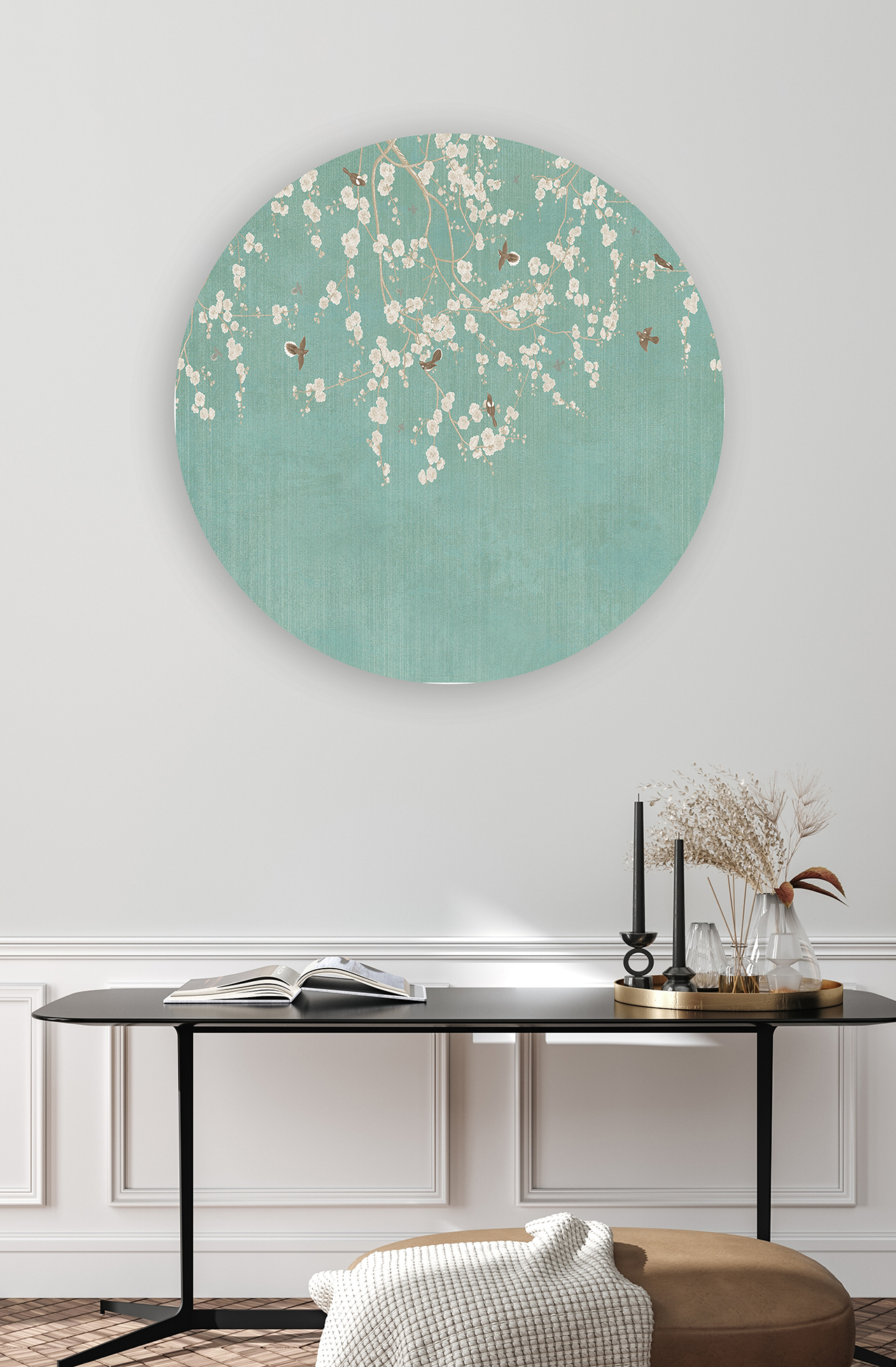 Beyaz Çiçekli Kuşlu Duvar Kağıdı – Doğal ve Zarif Tasarım - Görsel 4