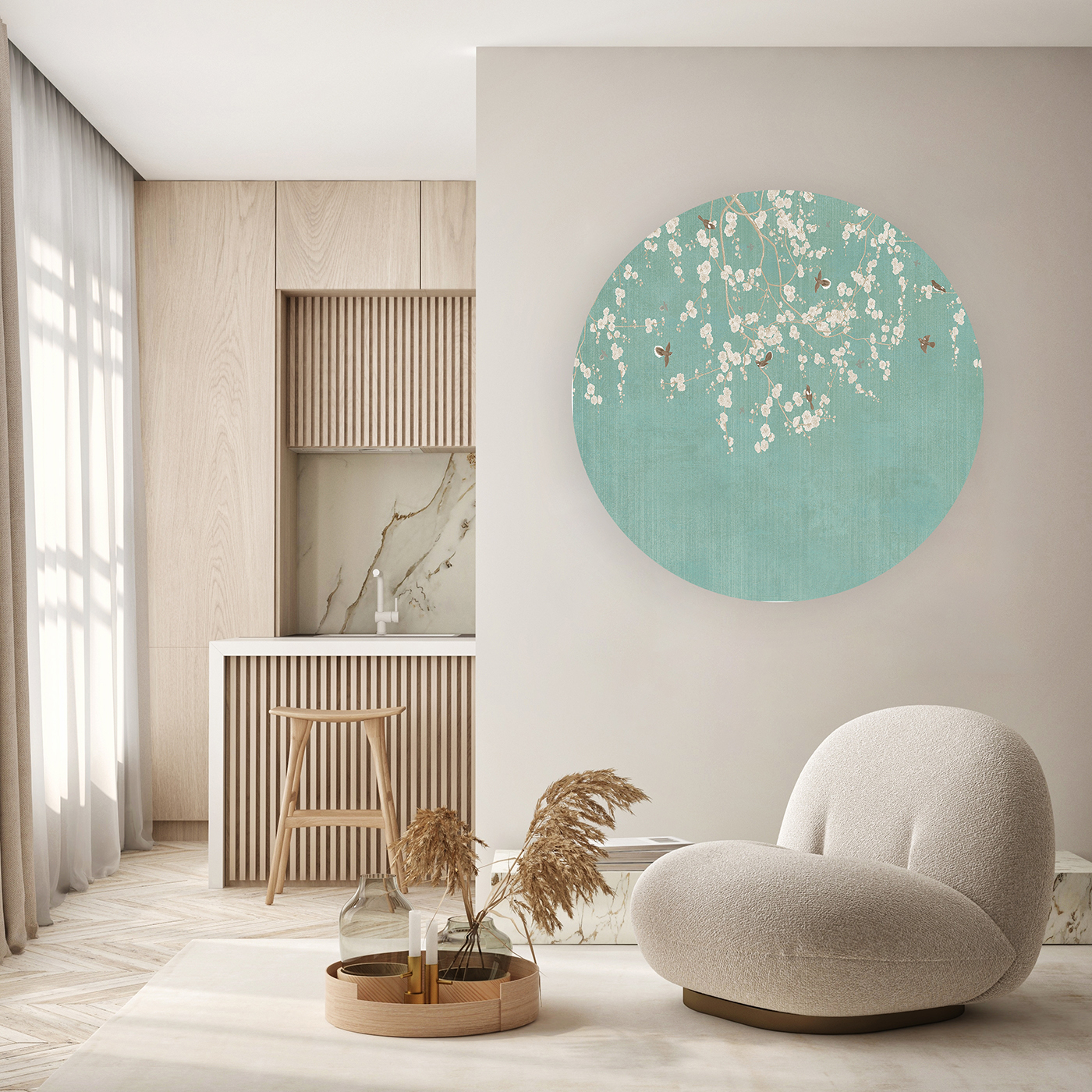 Beyaz Çiçekli Kuşlu Duvar Kağıdı – Doğal ve Zarif Tasarım - Görsel 6