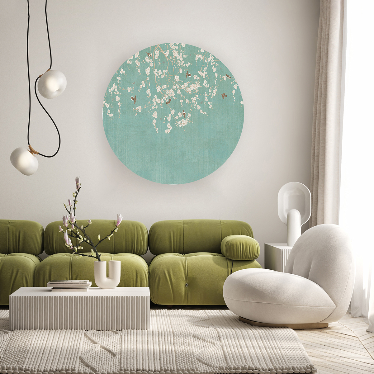 Beyaz Çiçekli Kuşlu Duvar Kağıdı – Doğal ve Zarif Tasarım - Görsel 5