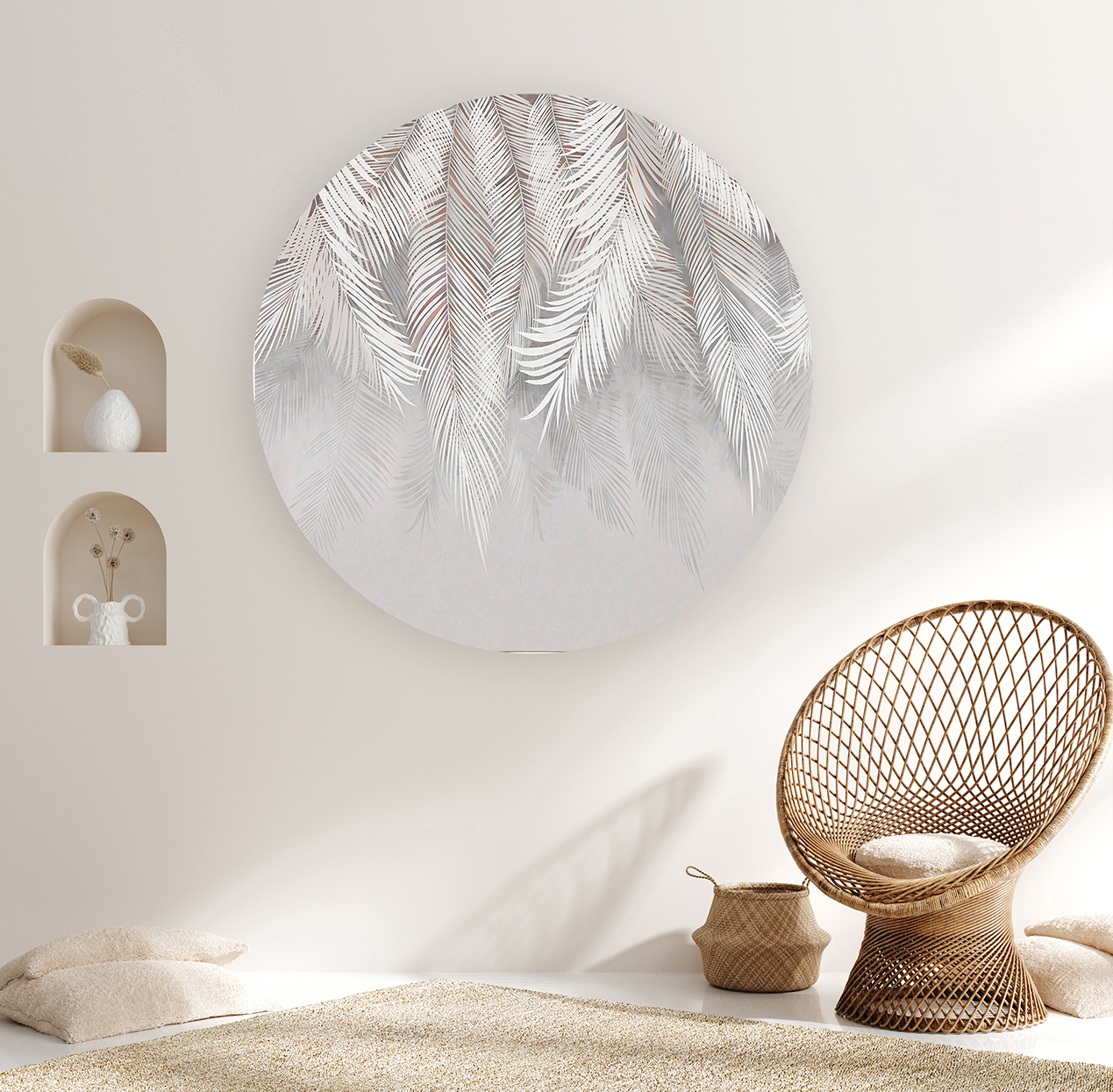 Beyaz Palmiyeli Duvar Kağıdı – Şık ve Doğal Tasarım