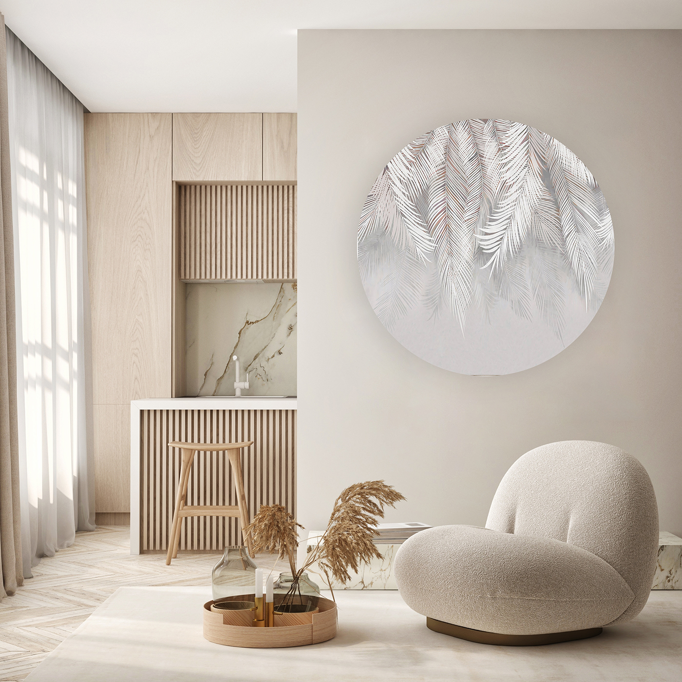 Beyaz Palmiyeli Duvar Kağıdı – Şık ve Doğal Tasarım - Görsel 5
