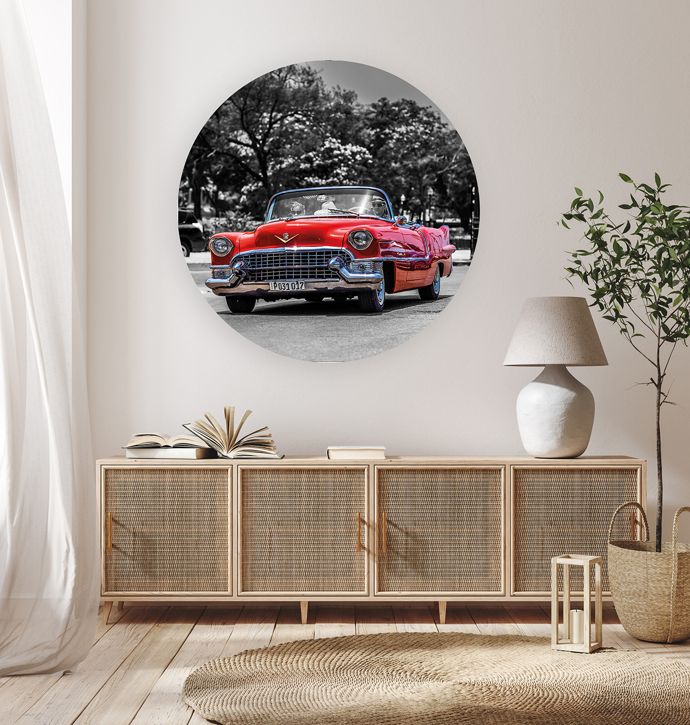 Kırmızı Eski Model Araba Duvar Kağıdı – Retro Tarzı Modern Tasarım - Görsel 7