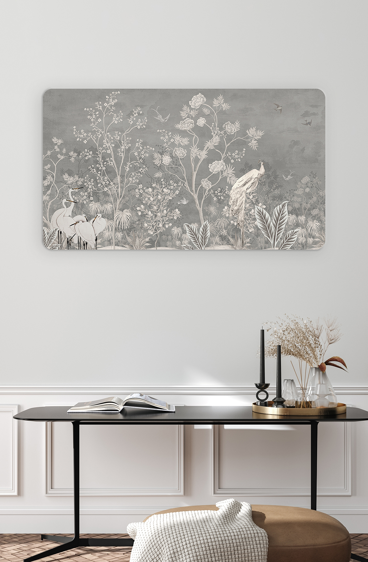 Gri Çiçek Desenli Duvar Kağıdı - Modern Tasarım - Görsel 4