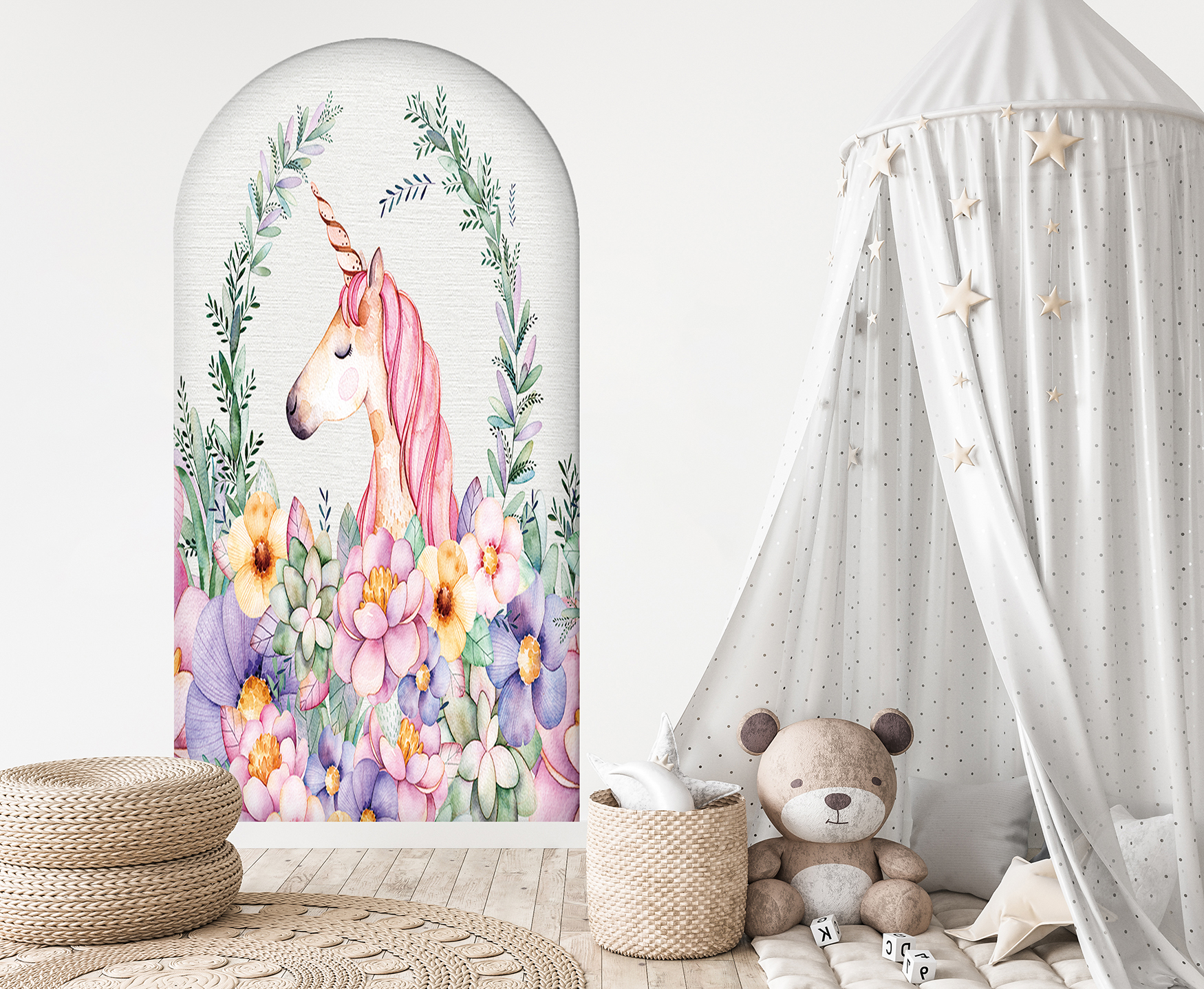 Unicorn ve Çiçek Temalı Duvar Kağıdı - Çocuk Odası Dekoru - Görsel 5