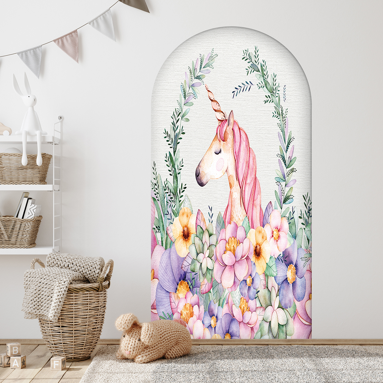 Unicorn ve Çiçek Temalı Duvar Kağıdı - Çocuk Odası Dekoru - Görsel 4