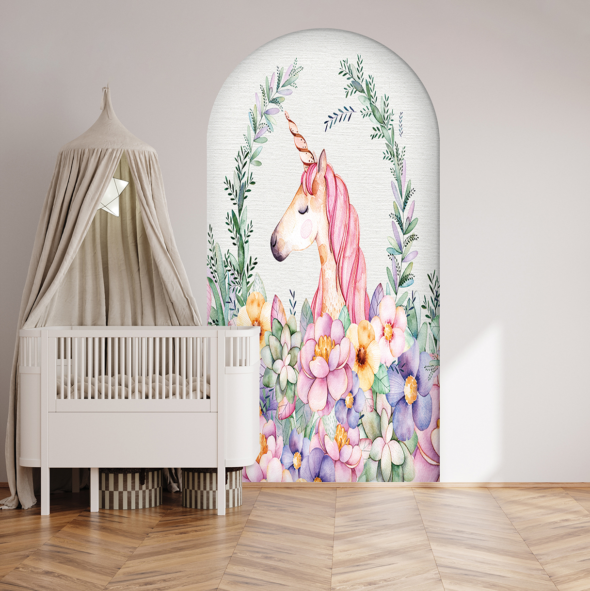 Unicorn ve Çiçek Temalı Duvar Kağıdı - Çocuk Odası Dekoru - Görsel 3