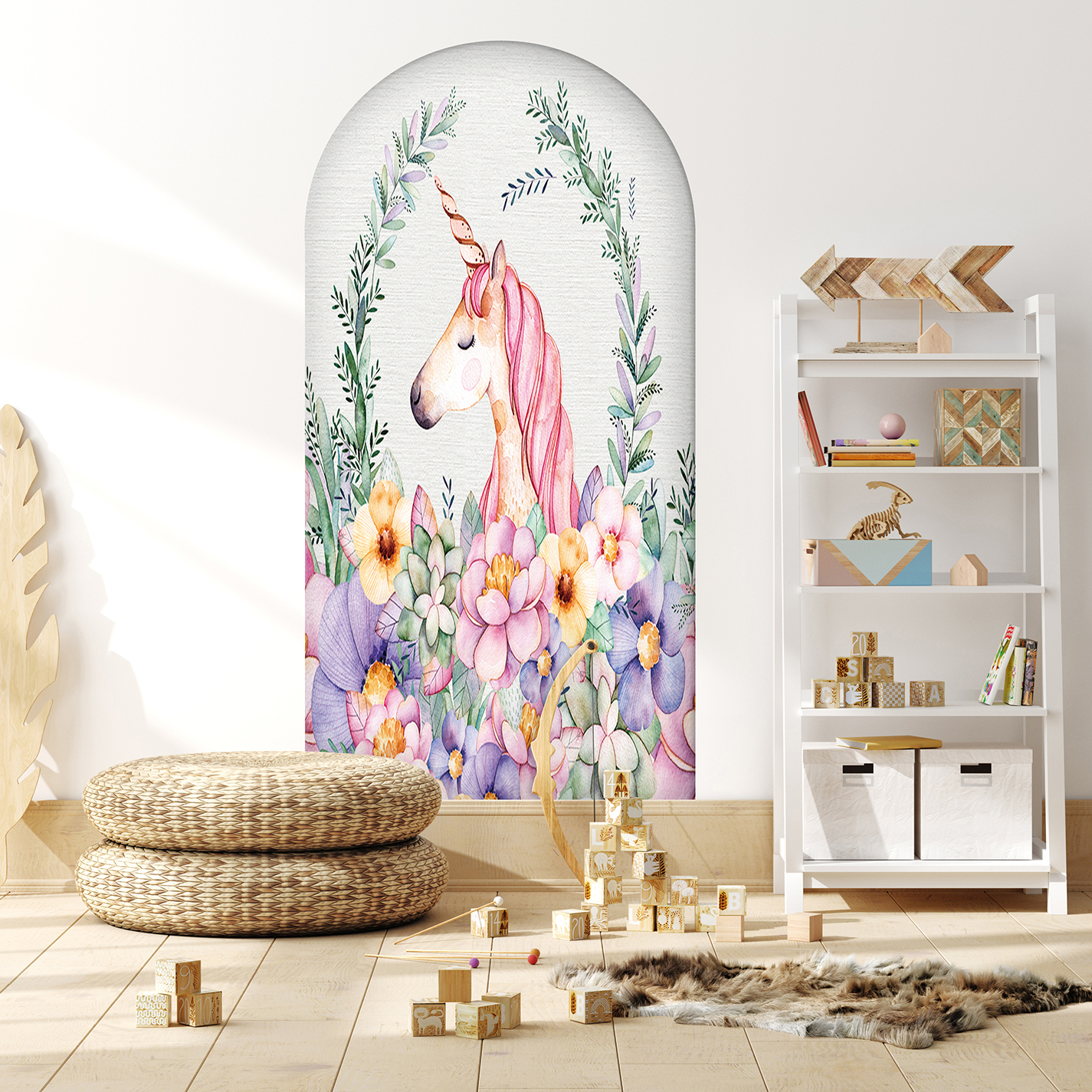 Unicorn ve Çiçek Temalı Duvar Kağıdı - Çocuk Odası Dekoru - Görsel 2