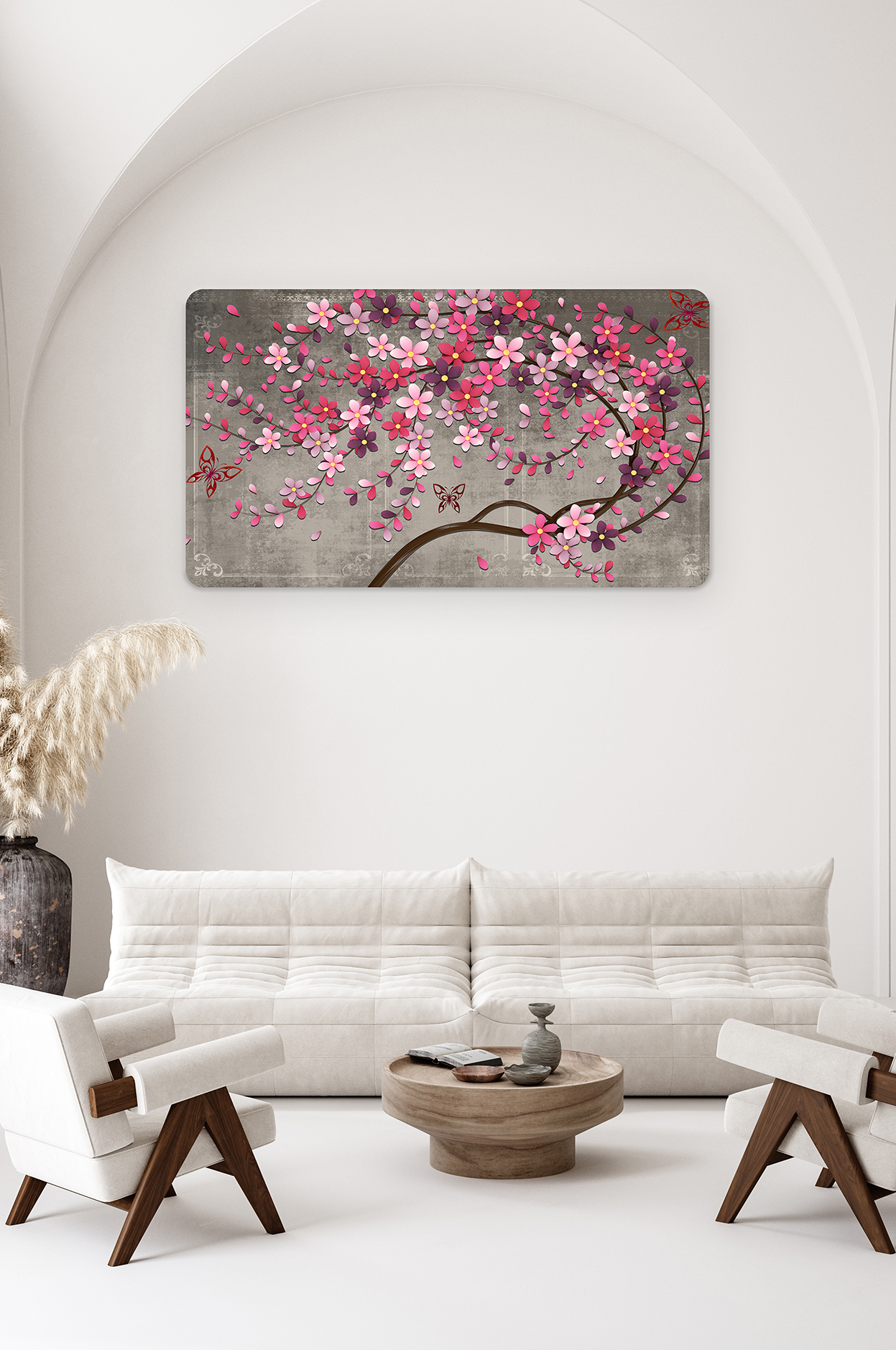 Pembe Çiçekli Ağaç Dalı Duvar Kağıdı - Modern ve Şık Tasarım - Görsel 2
