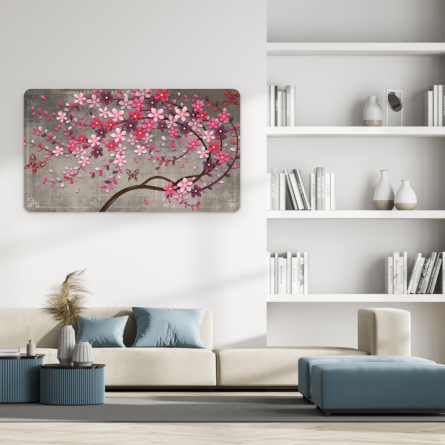Pembe Çiçekli Ağaç Dalı Duvar Kağıdı - Modern ve Şık Tasarım - Görsel 3