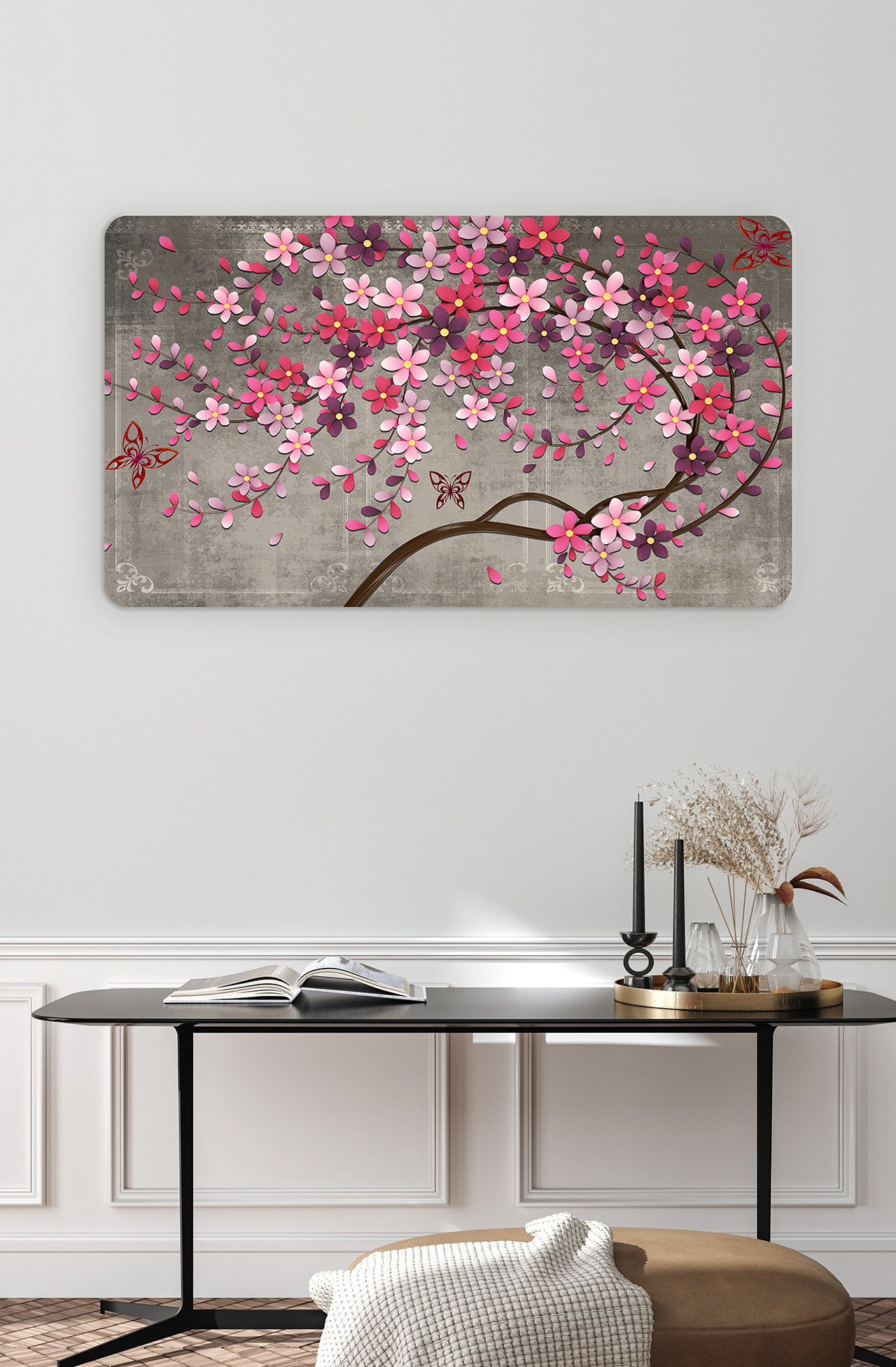 Pembe Çiçekli Ağaç Dalı Duvar Kağıdı - Modern ve Şık Tasarım - Görsel 4