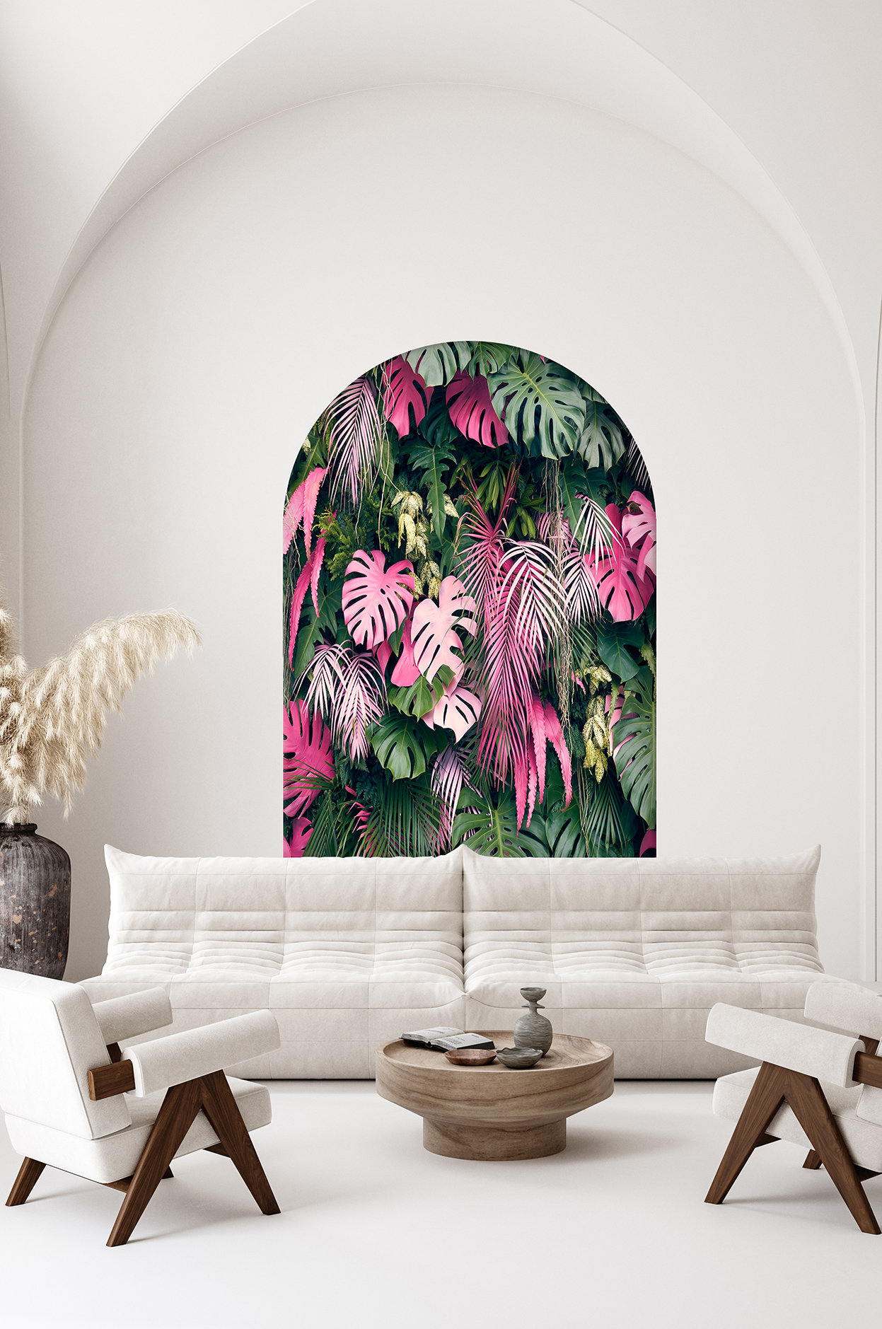 Pembe ve Yeşil Yaprak Desenli Duvar Kağıdı Canlı ve Şık Ev Dekorasyonu - Görsel 2