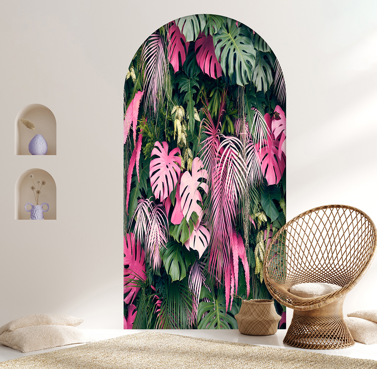 Pembe ve Yeşil Yaprak Desenli Duvar Kağıdı Canlı ve Şık Ev Dekorasyonu - Görsel 6