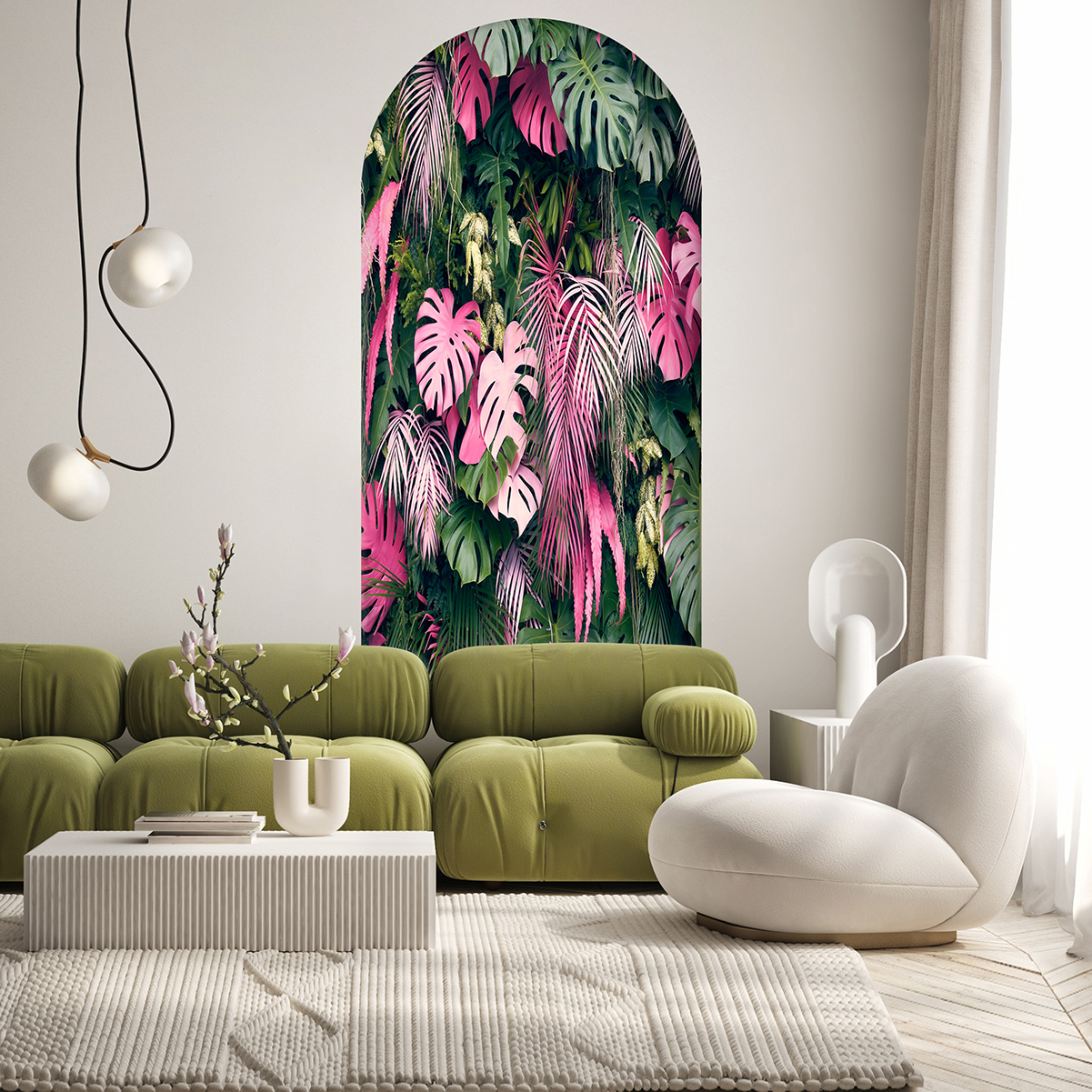 Pembe ve Yeşil Yaprak Desenli Duvar Kağıdı Canlı ve Şık Ev Dekorasyonu - Görsel 3