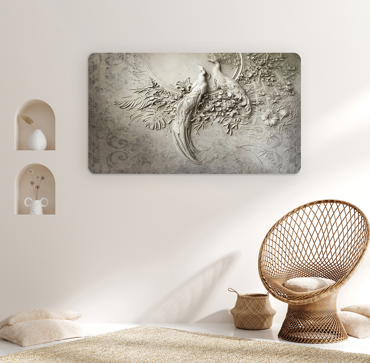 Kuş Motifli Duvar Kağıdı - Modern Kabartma Tasarım