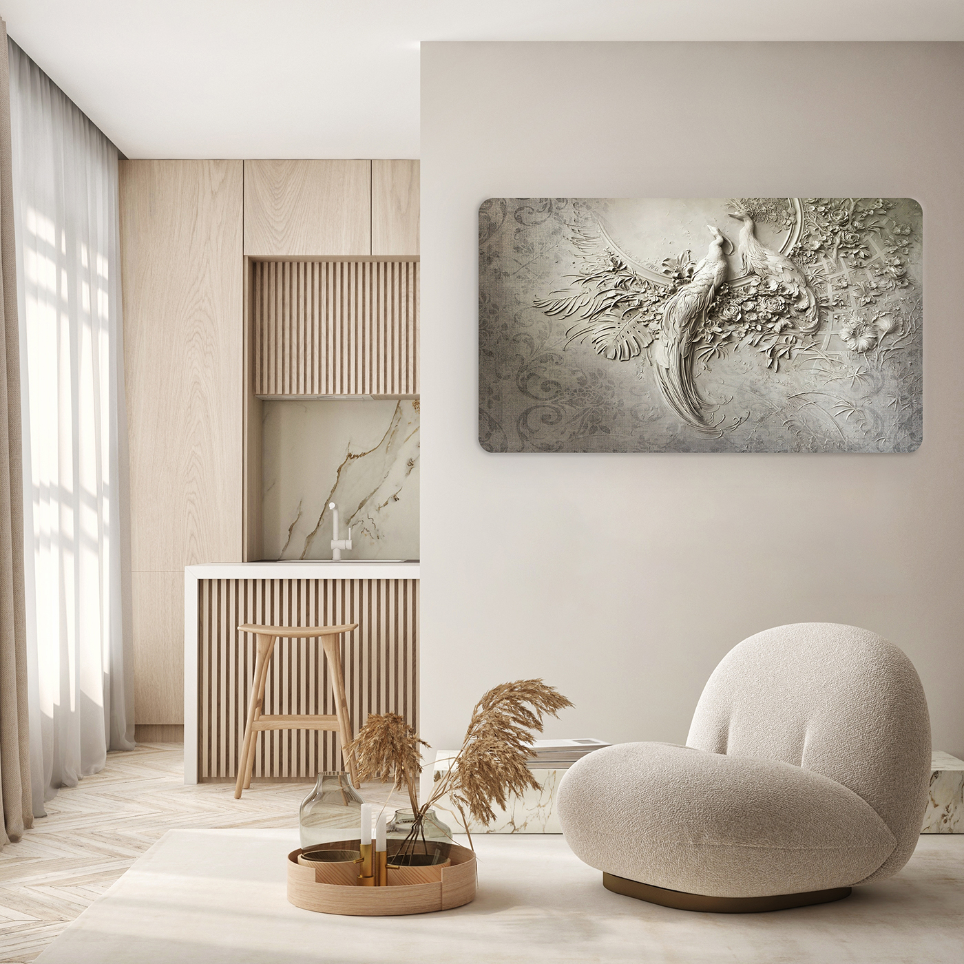 Kuş Motifli Duvar Kağıdı - Modern Kabartma Tasarım - Görsel 5