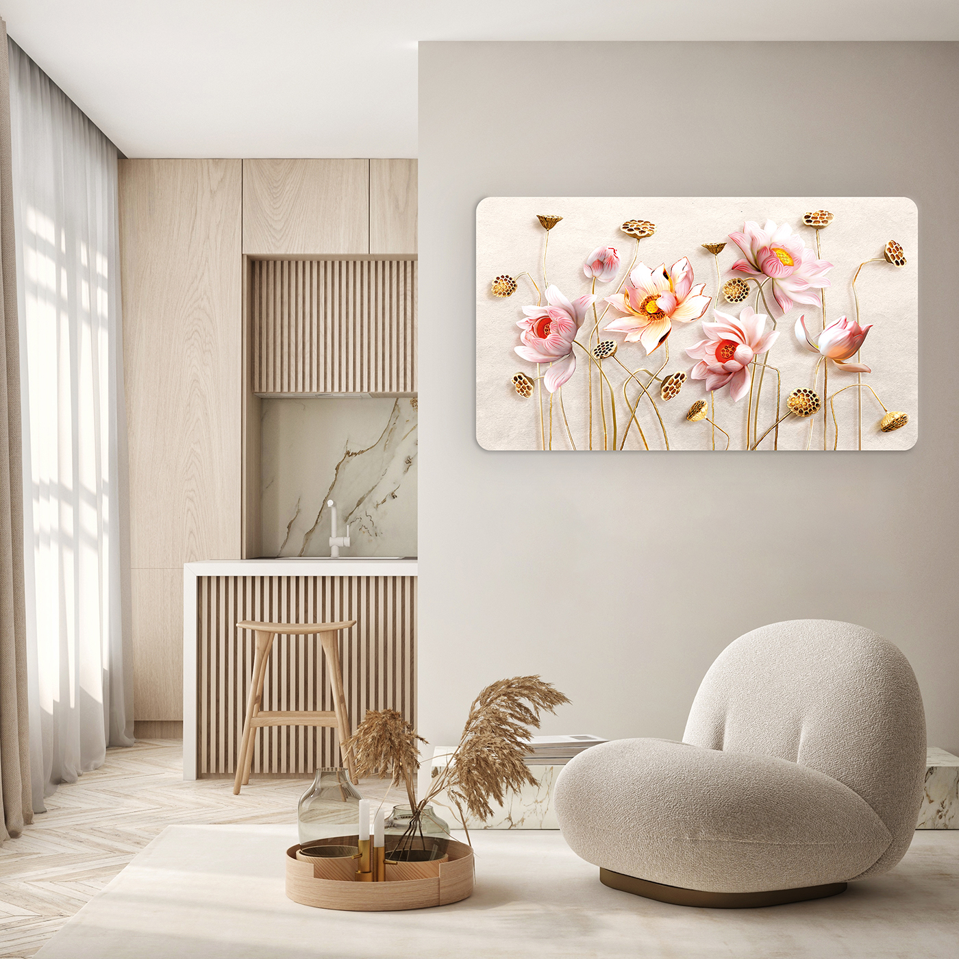 Soyut Çiçek Desenli 3D Duvar Kağıdı - Modern Dekoratif Tasarım - Görsel 5