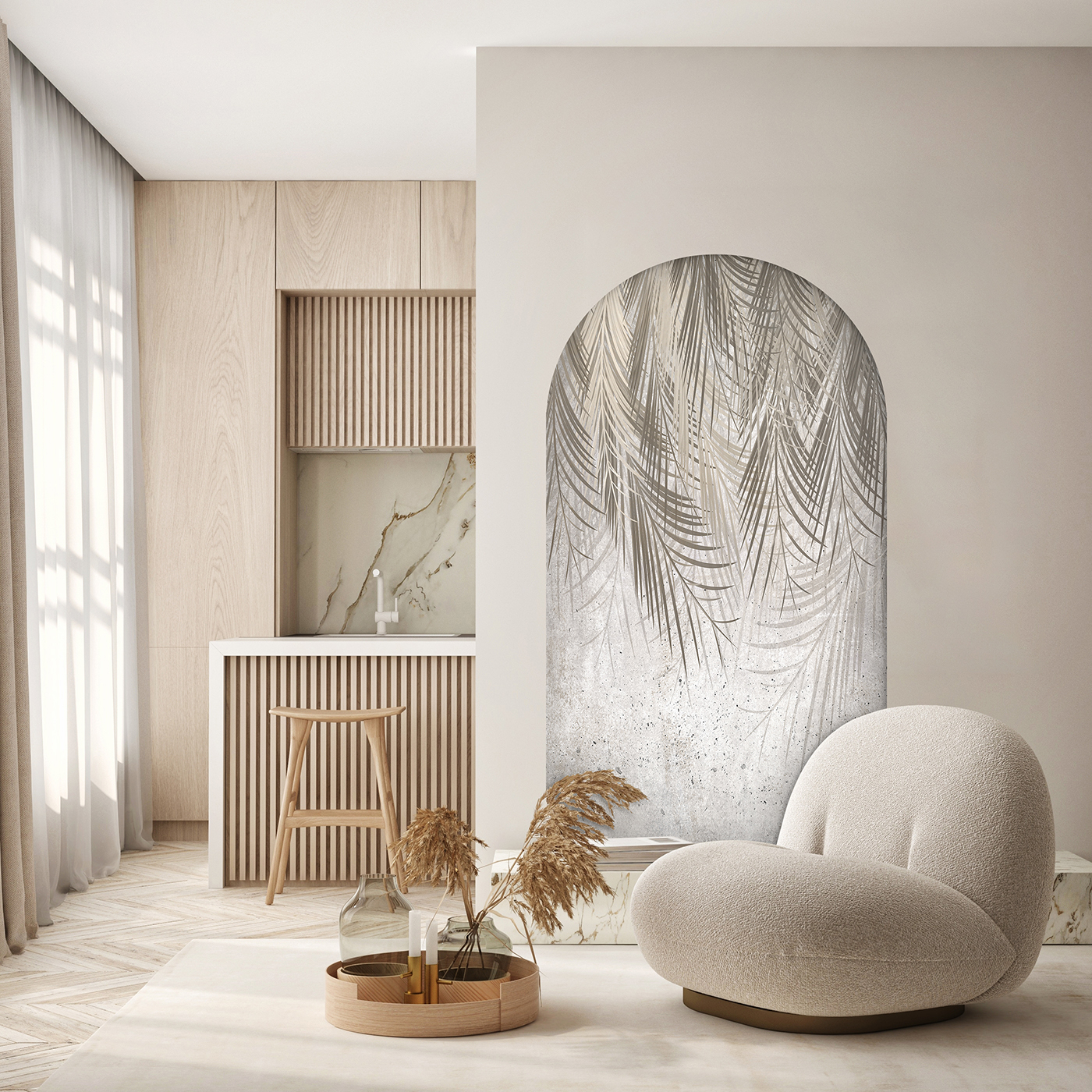 Gri Yaprak Desenli Duvar Kağıdı Modern ve Şık Ev Dekorasyonu - Görsel 4