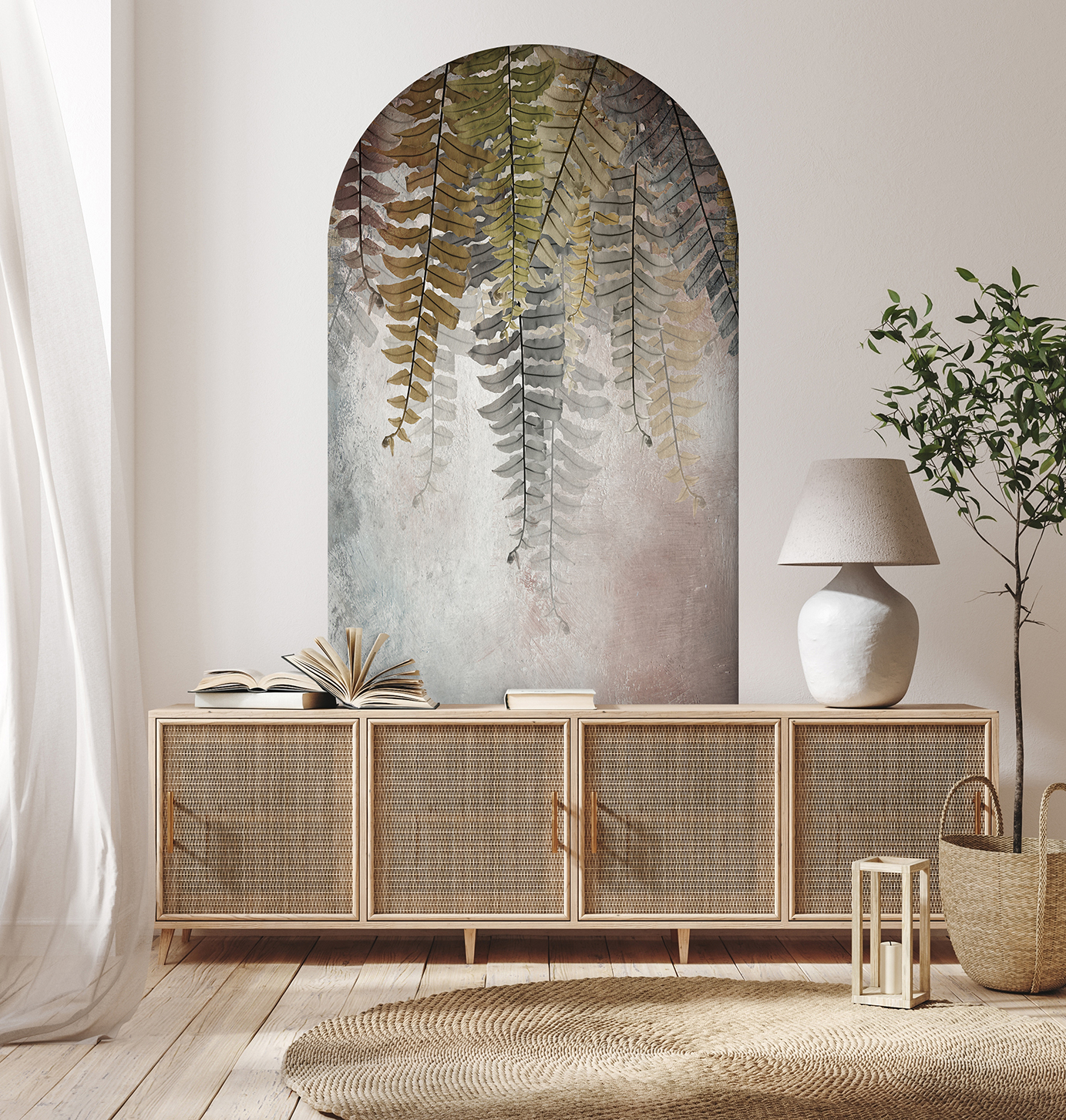 Doğal Tonlarda Eğrelti Otu Desenli Duvar Kağıdı Modern Ev Dekorasyonu