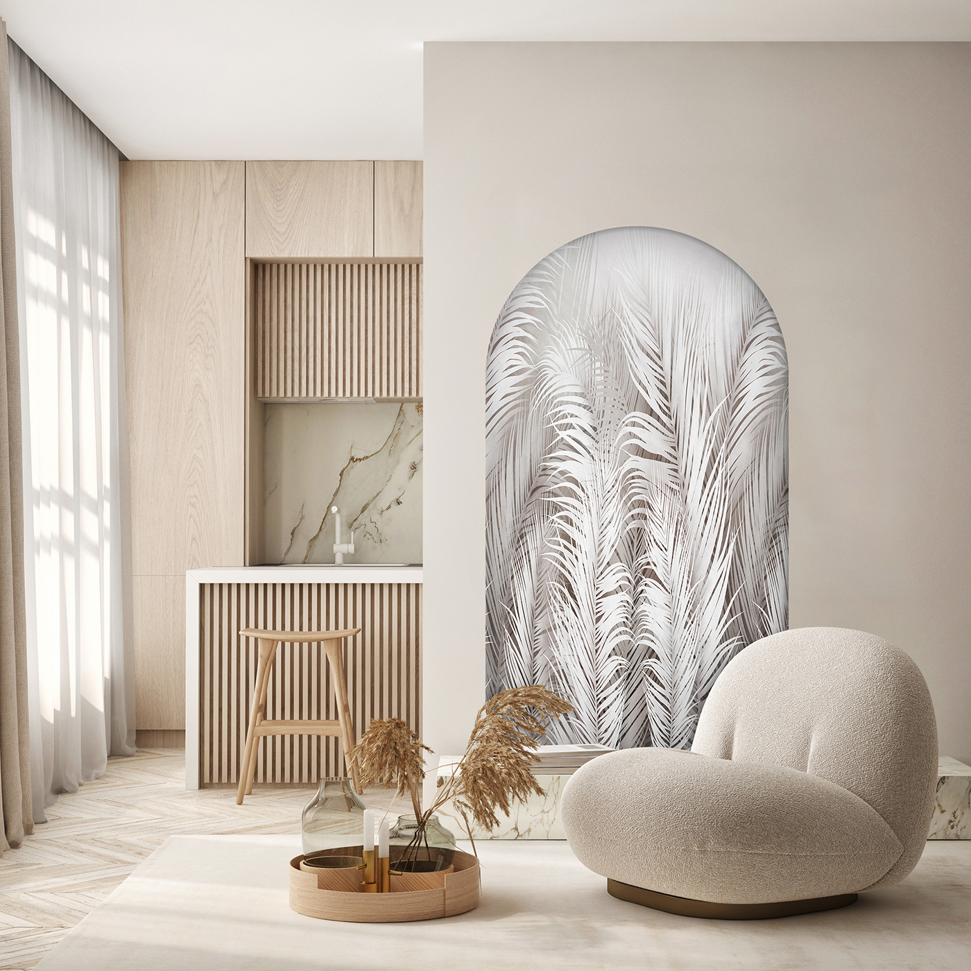 Beyaz Yaprak Desenli Duvar Kağıdı Modern ve Şık Ev Dekorasyonu - Görsel 4