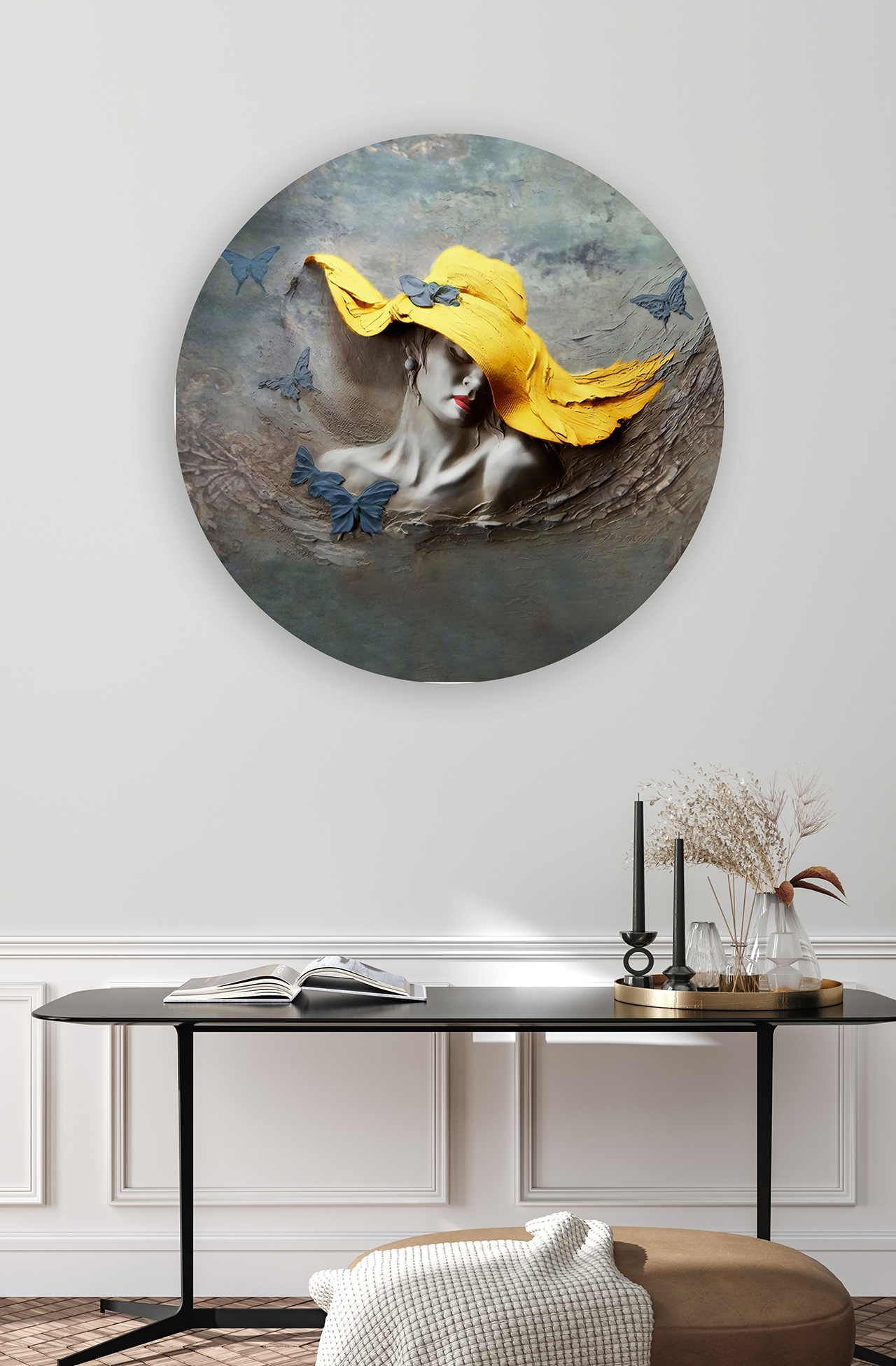 Soyut Kadın Portresi ve Sarı Şapka Temalı Duvar Kağıdı - Sanat Eseri - Görsel 4