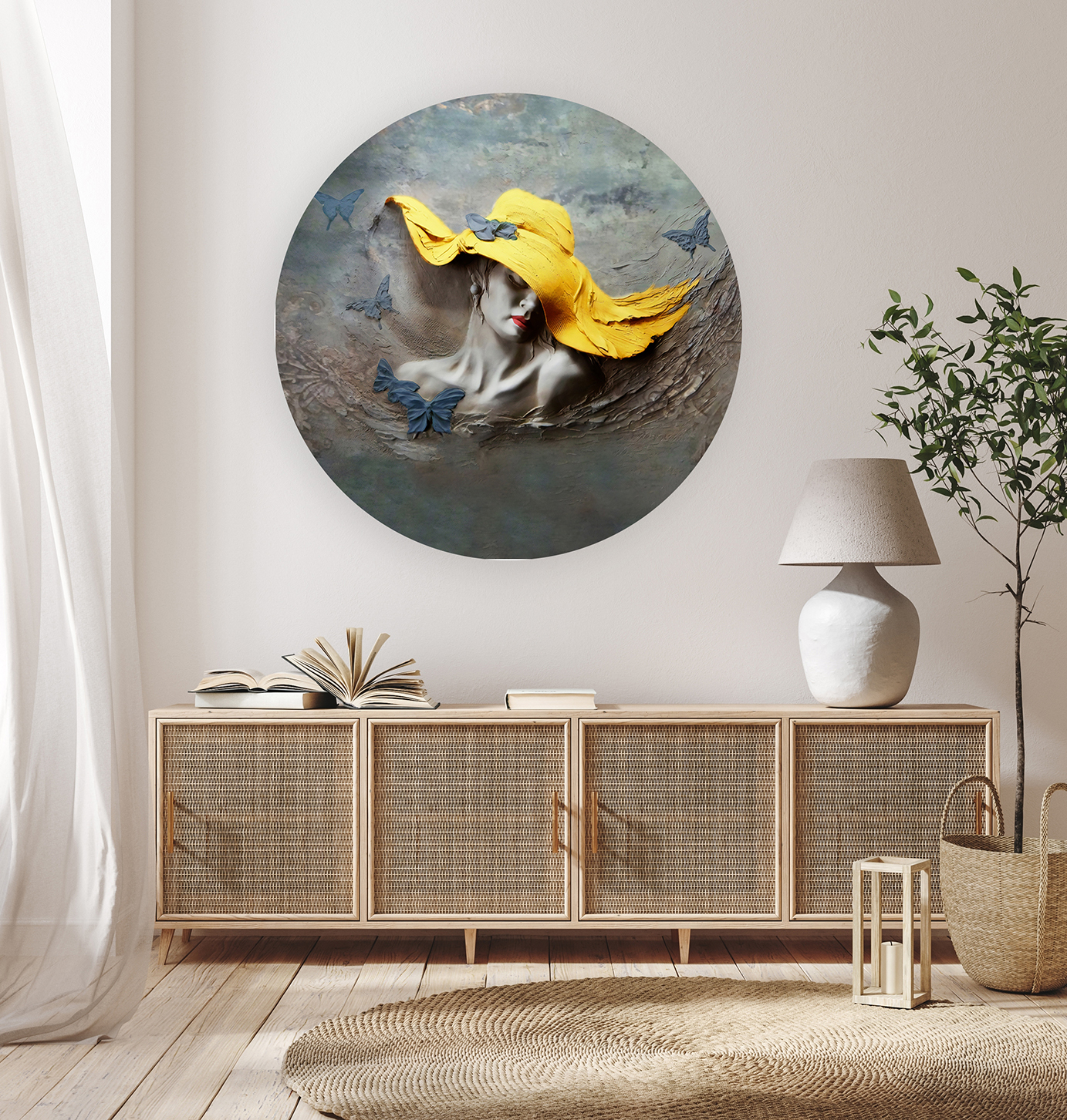 Soyut Kadın Portresi ve Sarı Şapka Temalı Duvar Kağıdı - Sanat Eseri - Görsel 7