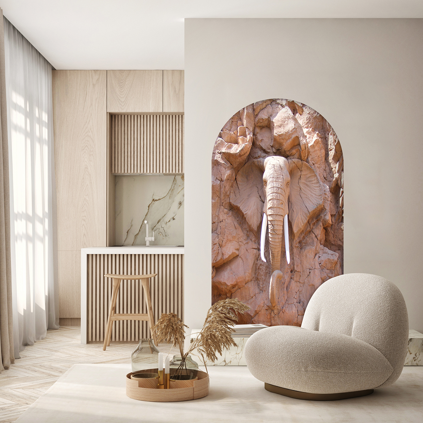 Fil Figürlü Duvar Kağıdı - Lüks ve Doğal İç Mekan Dekorasyonu - Görsel 4