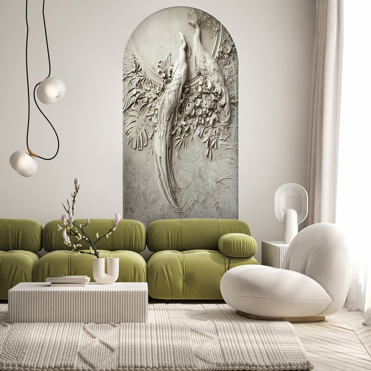 Kemerli Soyut Yapışkanlı Duvar Kağıdı - Modern Kuş ve Doğal Tasarım - Görsel 3