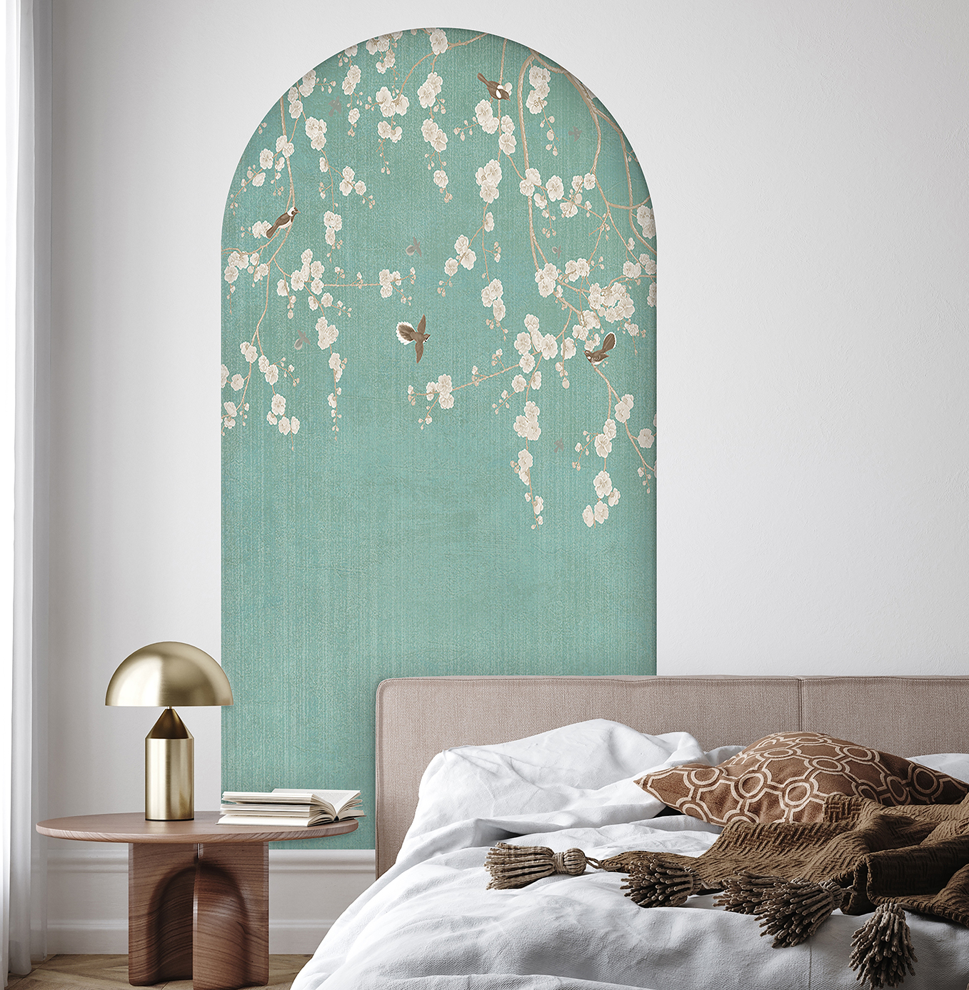 Mint Yeşili Çiçekli Duvar Kağıdı – Doğal Soyut Mural Dekorasyonu - Görsel 5