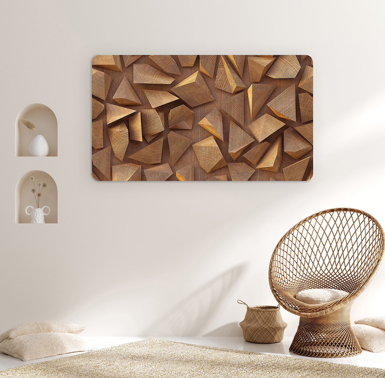 Ahşap Geometrik Desenli Duvar Kağıdı - Modern Tasarım
