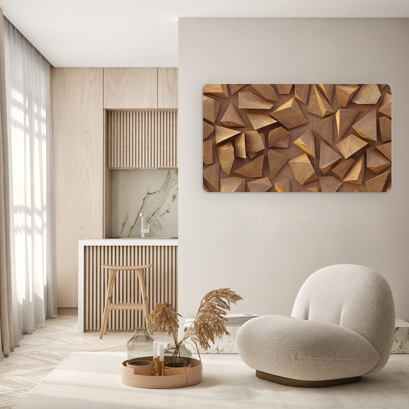 Ahşap Geometrik Desenli Duvar Kağıdı - Modern Tasarım - Görsel 5