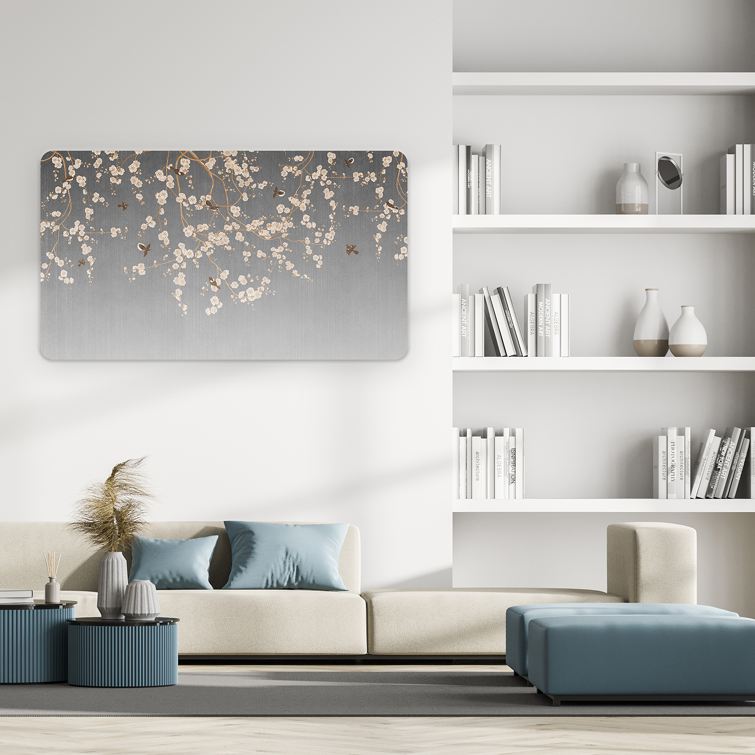 Beyaz Çiçek Desenli Gri Duvar Kağıdı - Zarif ve Sade Tasarım - Görsel 3