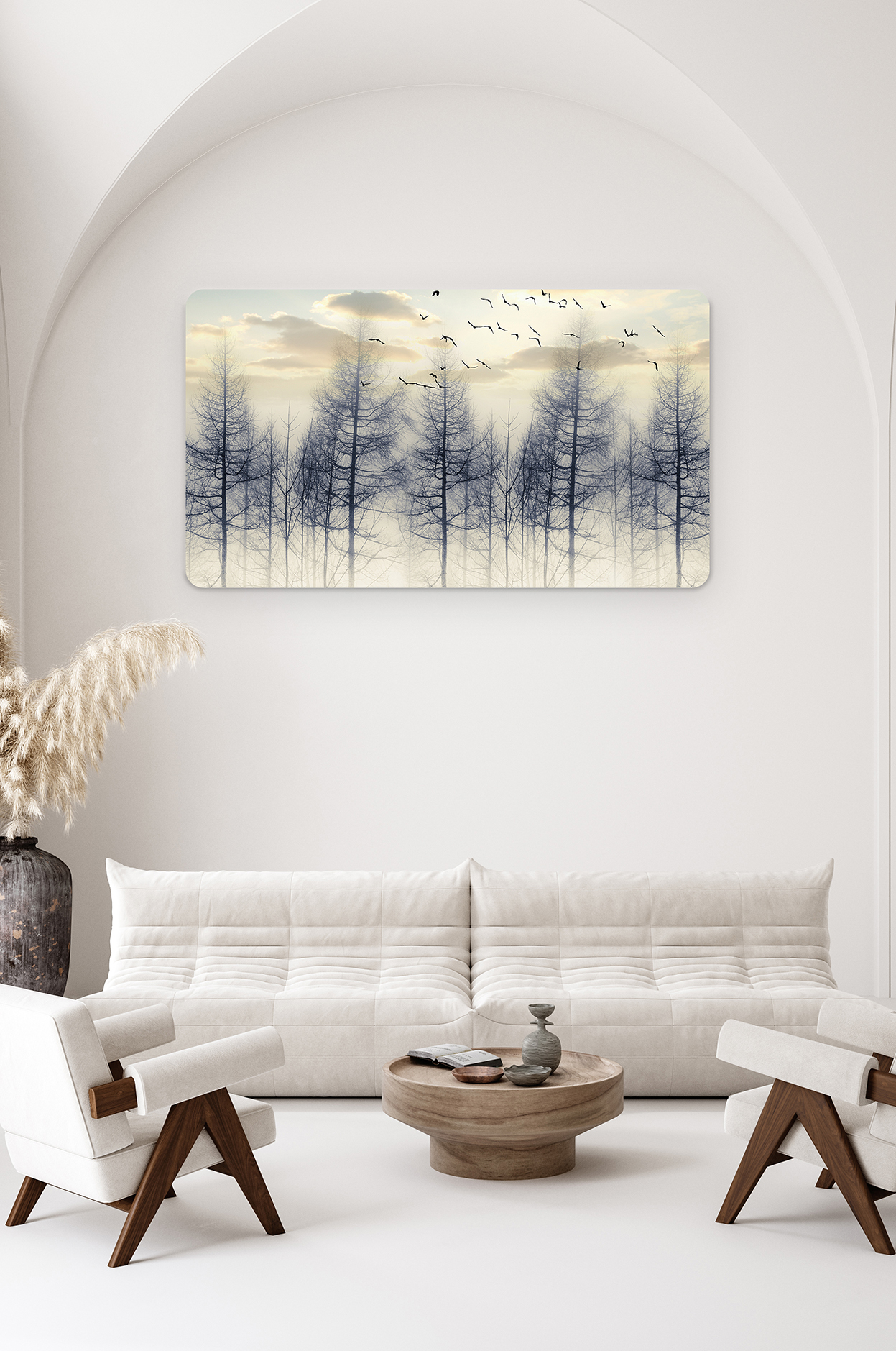 Kuşlar ve Ağaçlar Manzaralı Duvar Kağıdı - Doğa Temalı Soyut Tasarım - Görsel 2