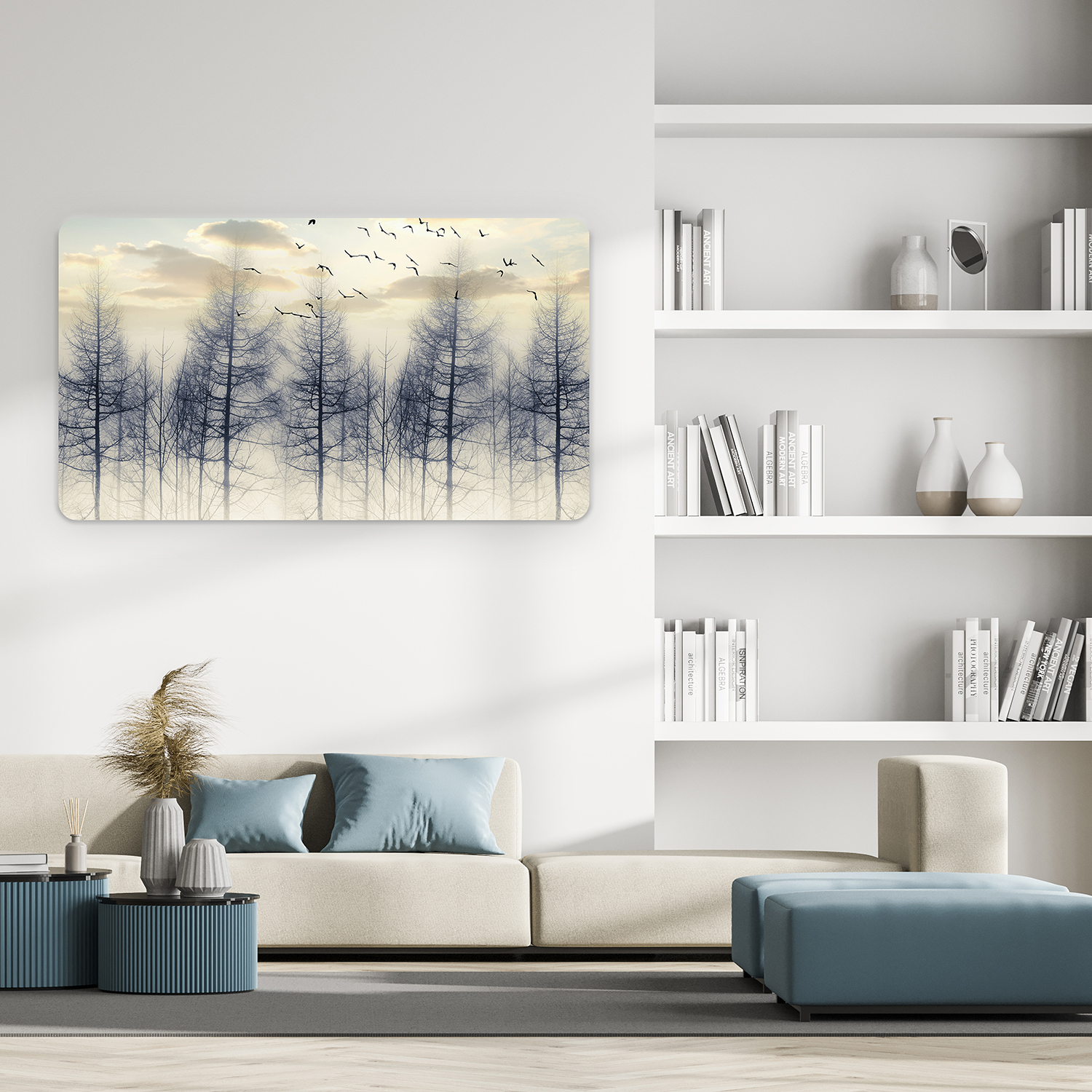 Kuşlar ve Ağaçlar Manzaralı Duvar Kağıdı - Doğa Temalı Soyut Tasarım - Görsel 3