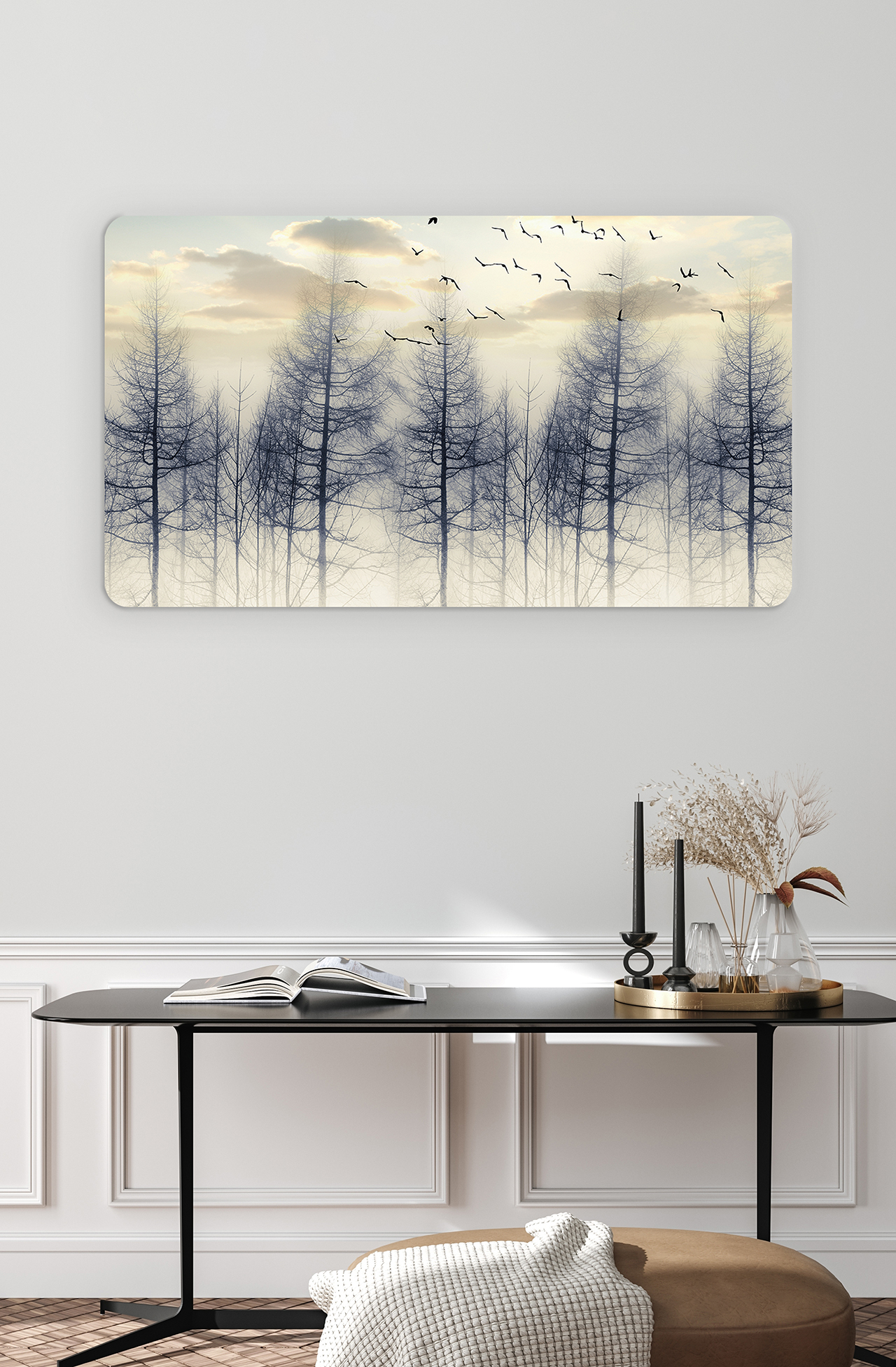 Kuşlar ve Ağaçlar Manzaralı Duvar Kağıdı - Doğa Temalı Soyut Tasarım - Görsel 4