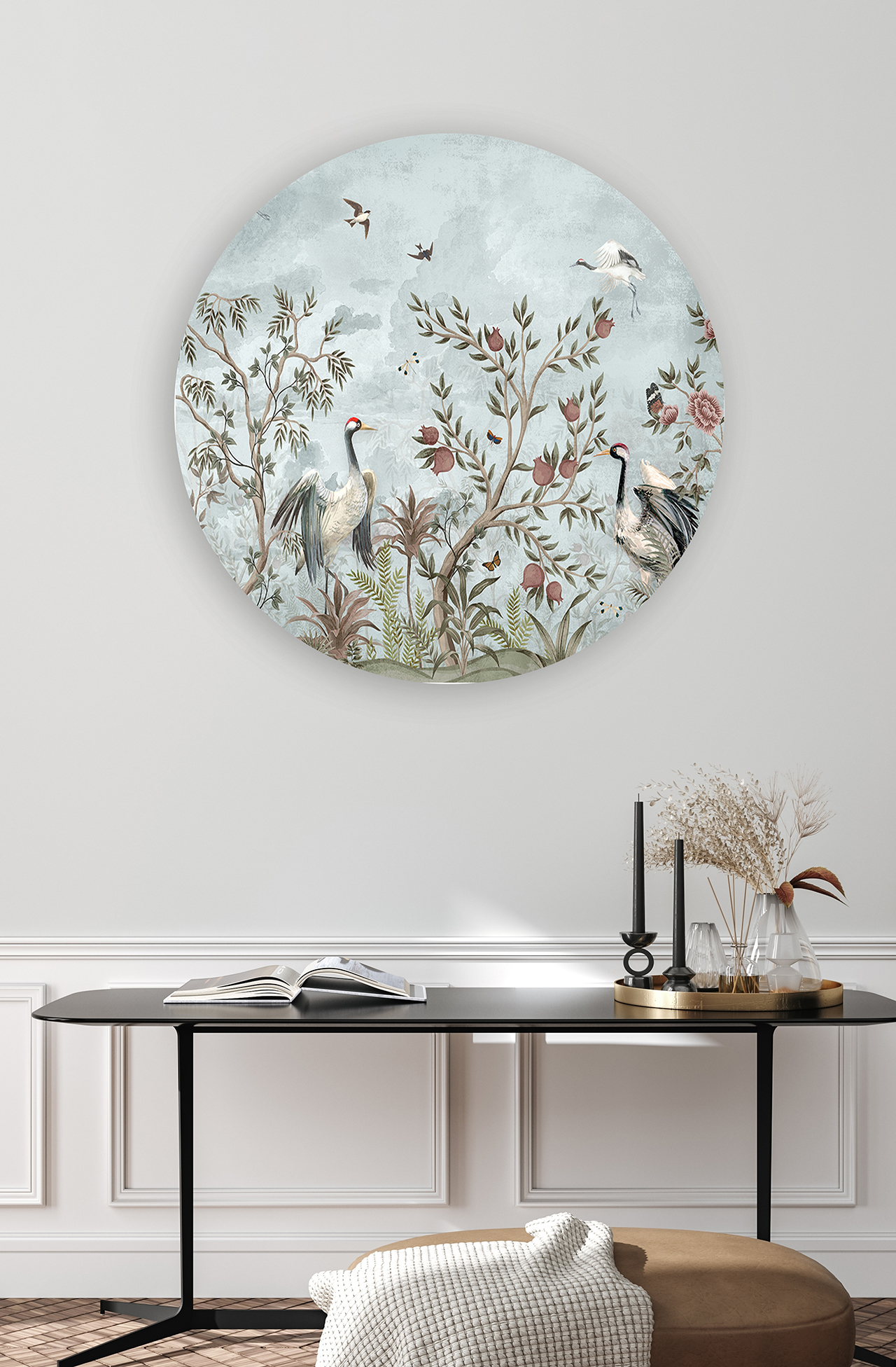 Tropikal Kuşlar ve Çiçekler Duvar Kağıdı – Kendinden Yapışkanlı Mavi Tasarım - Görsel 3