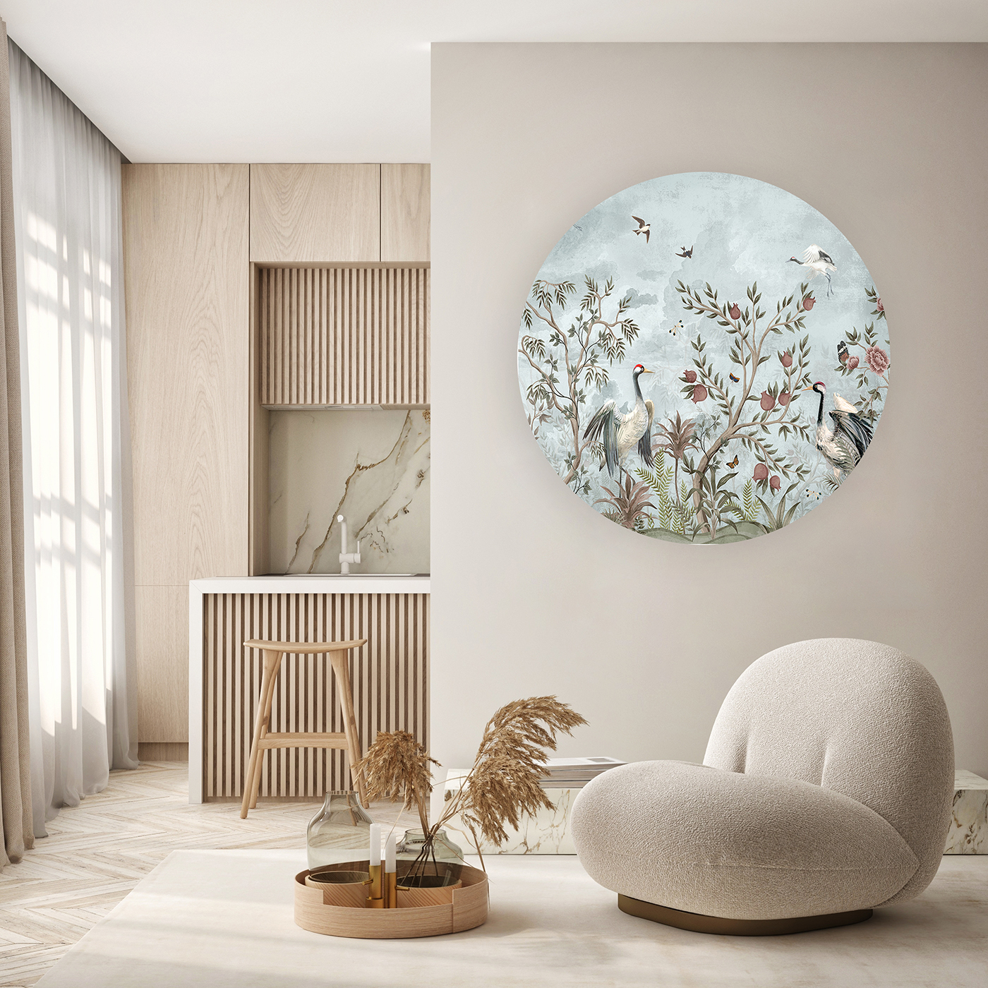 Tropikal Kuşlar ve Çiçekler Duvar Kağıdı – Kendinden Yapışkanlı Mavi Tasarım - Görsel 2