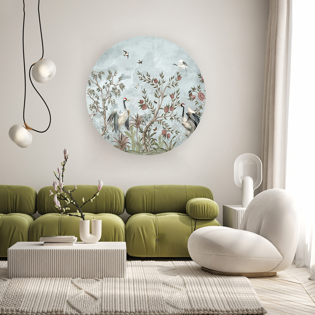 Tropikal Kuşlar ve Çiçekler Duvar Kağıdı – Kendinden Yapışkanlı Mavi Tasarım - Görsel 4