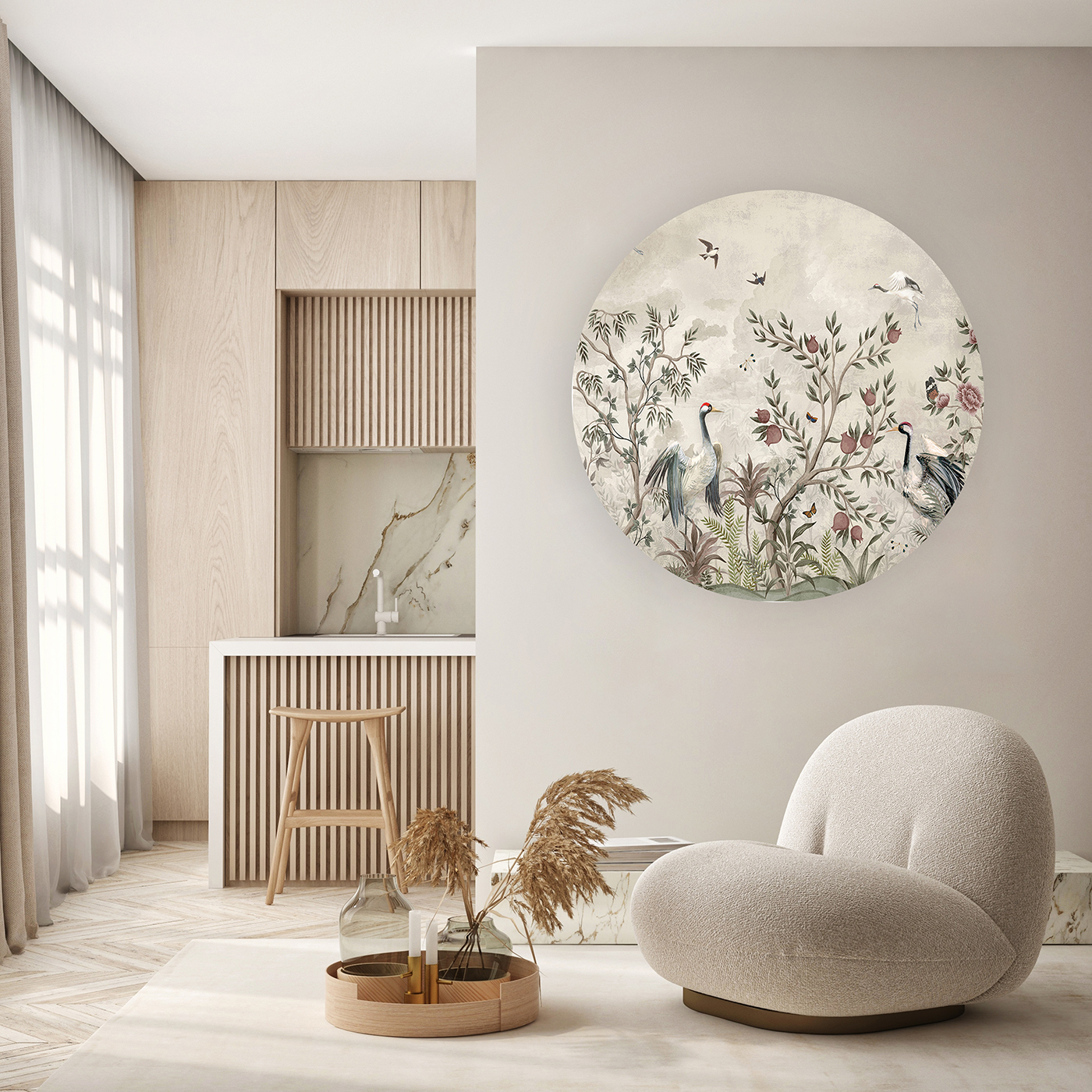 Tropikal Kuşlar ve Çiçekler Duvar Kağıdı – Kendinden Yapışkanlı Vintage Tasarım - Görsel 3