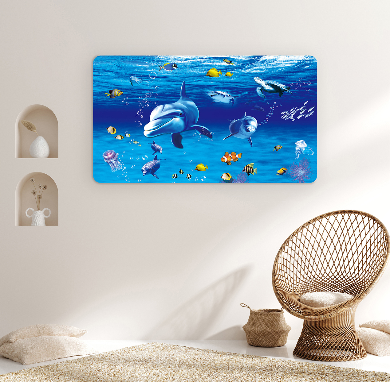 Okyanus Temalı Soy Yapıştır Duvar Kağıdı - Canlı Deniz Yaşamı Tasarımı