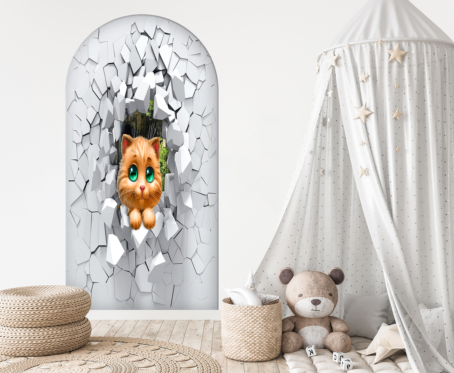 Sevimli Kedi Duvar Kağıdı - Çocuk Odası Dekoru - Görsel 5